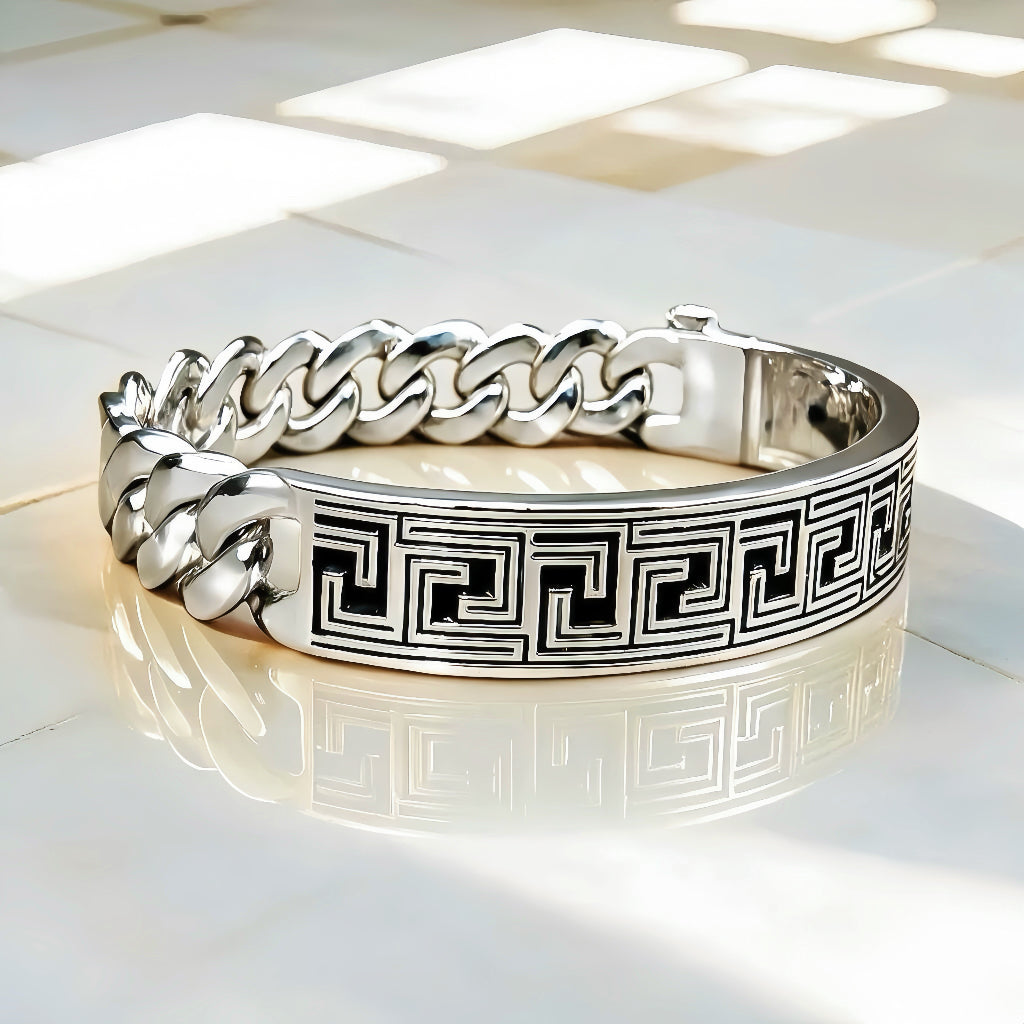 Greek Key Enamel Silver Bracelet Chain (Item No. TDBS0004)