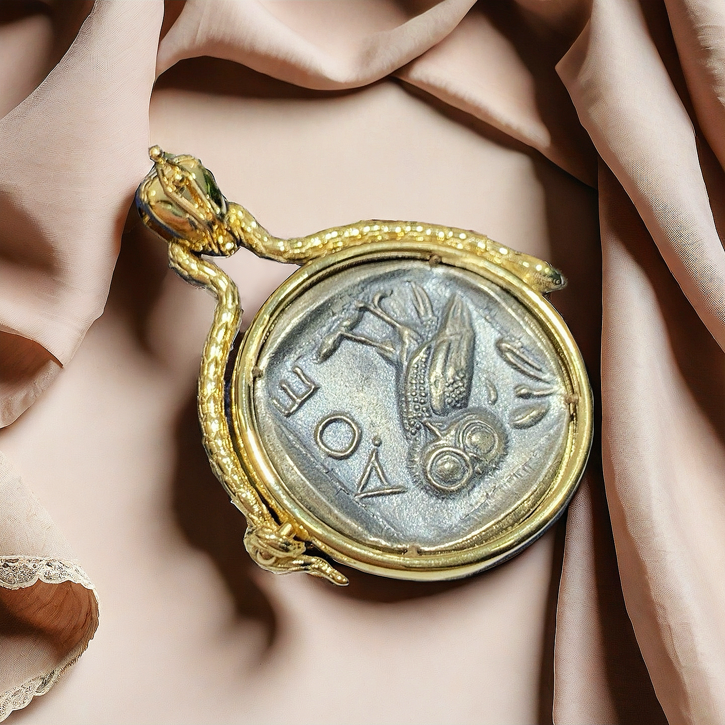 Athena Owl Ancient Greek Coin Medallion 18k Gold Pendant (Item No. COIN003)