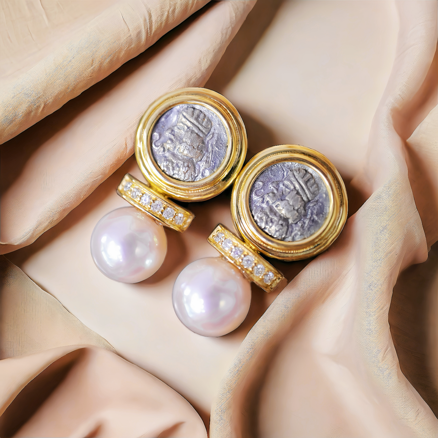 Parthian Emperor Ancient Coin Medallion 18K Gold Earring (Item No. COIN056)