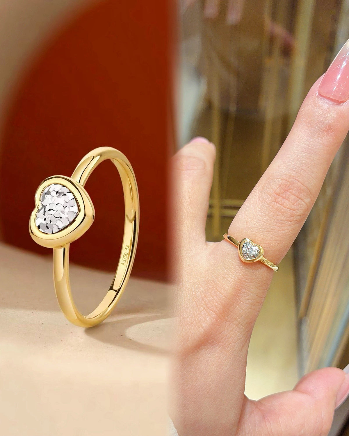 Bubble Heart Diamond-like 18k Gold Ring (Item No. HFR009)