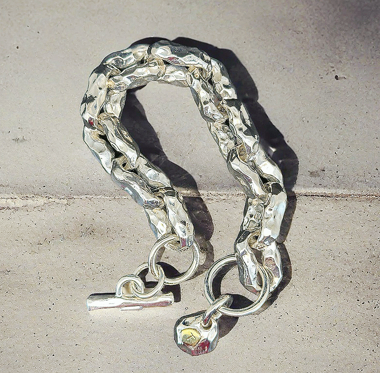 Heavy Metal Hammered Silver Bracelet (Highly Polished) (Item No.B0565)