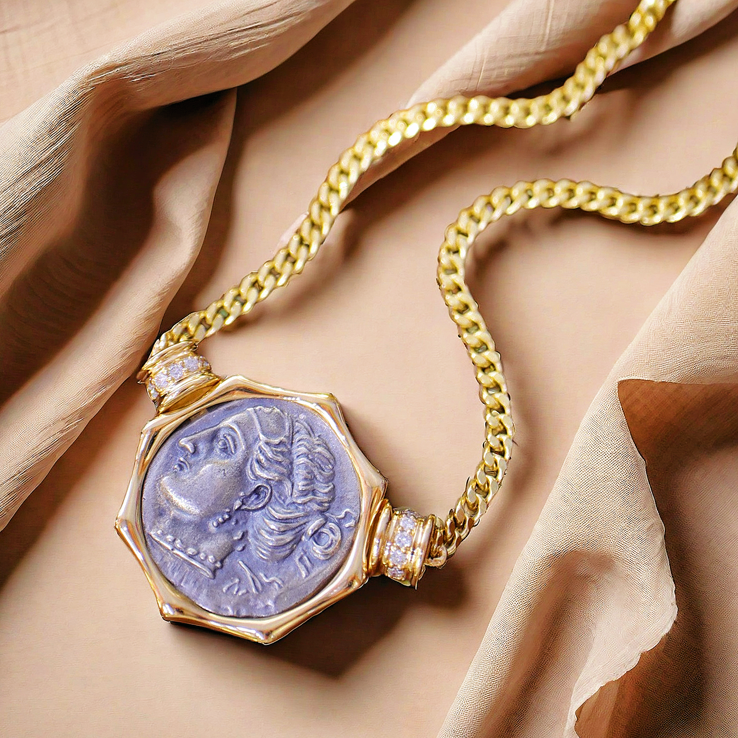 Aphrodite Ancient Greek Coin Medallion 18K Gold Pendant (Item No. COIN027)