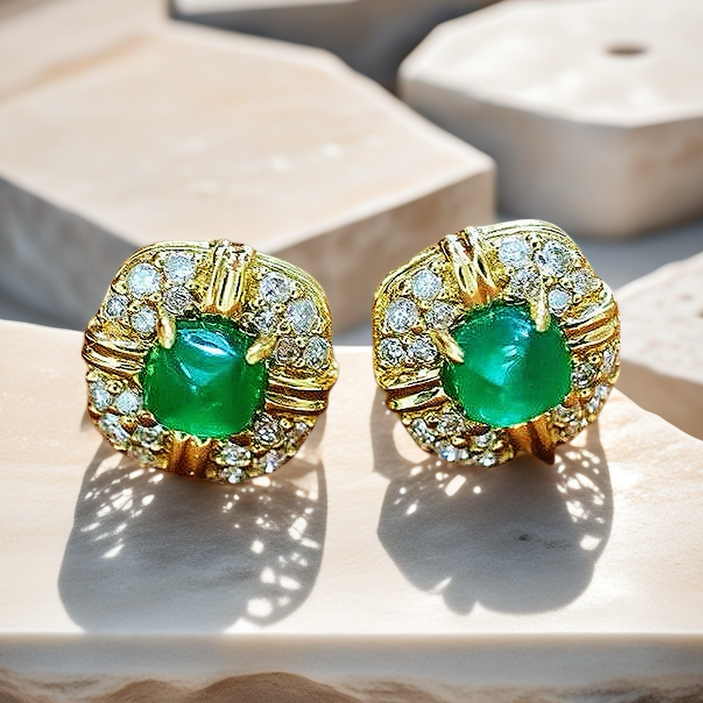 Vintage 18k Gold Diamond Emerald Earring (Item No. VT057)