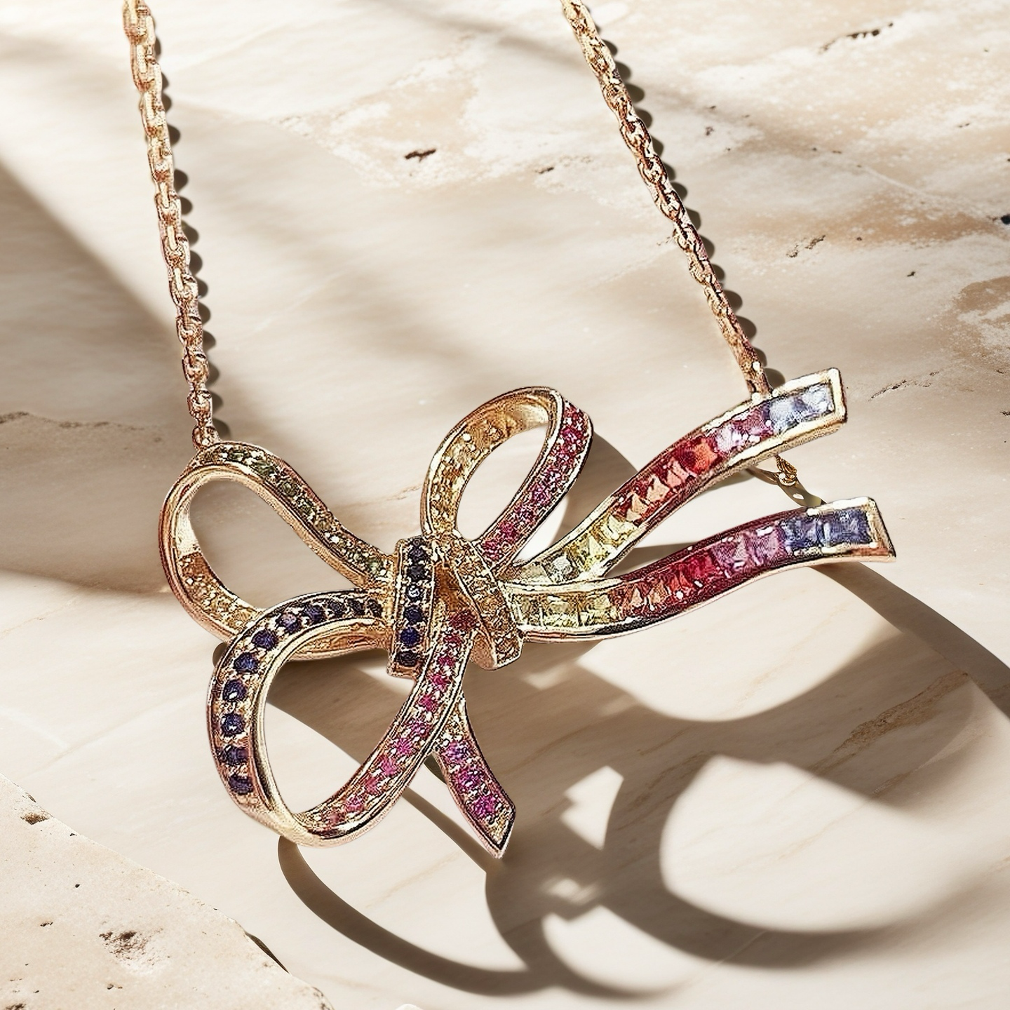 Rainbow Bow 18k Gold Sapphire Pendant (Item No. VT103)