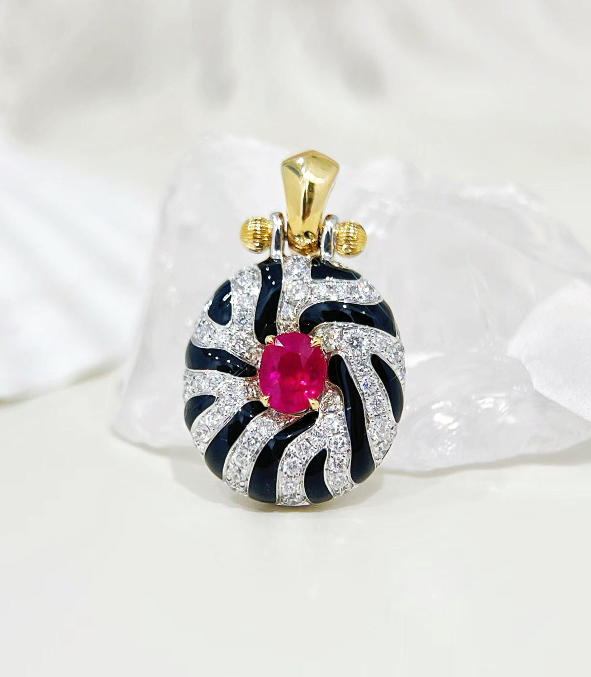 Emerald Vintage 18k Gold Diamond Ruby Pendant (Item No. VT360)