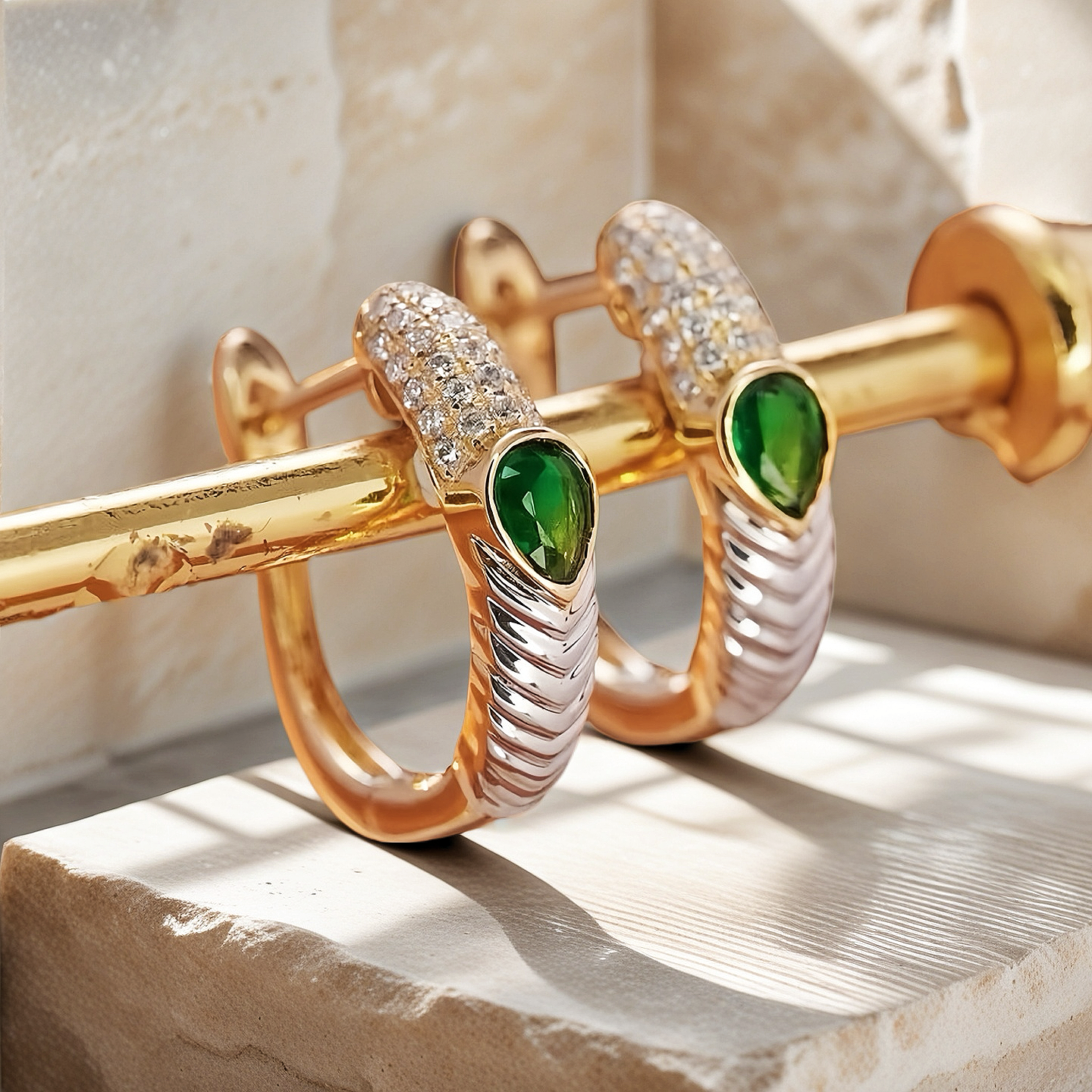 Vintage 18k Gold Diamond Emerald Earring (Item No. VT082)