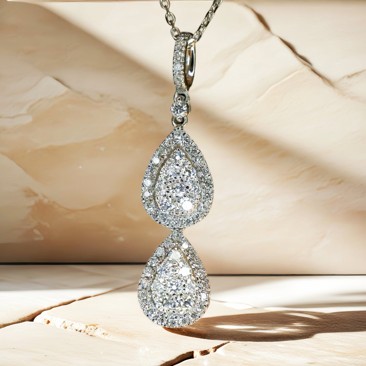 Double Water Drop 18k Gold Diamond Pendant (Item No. VT177)