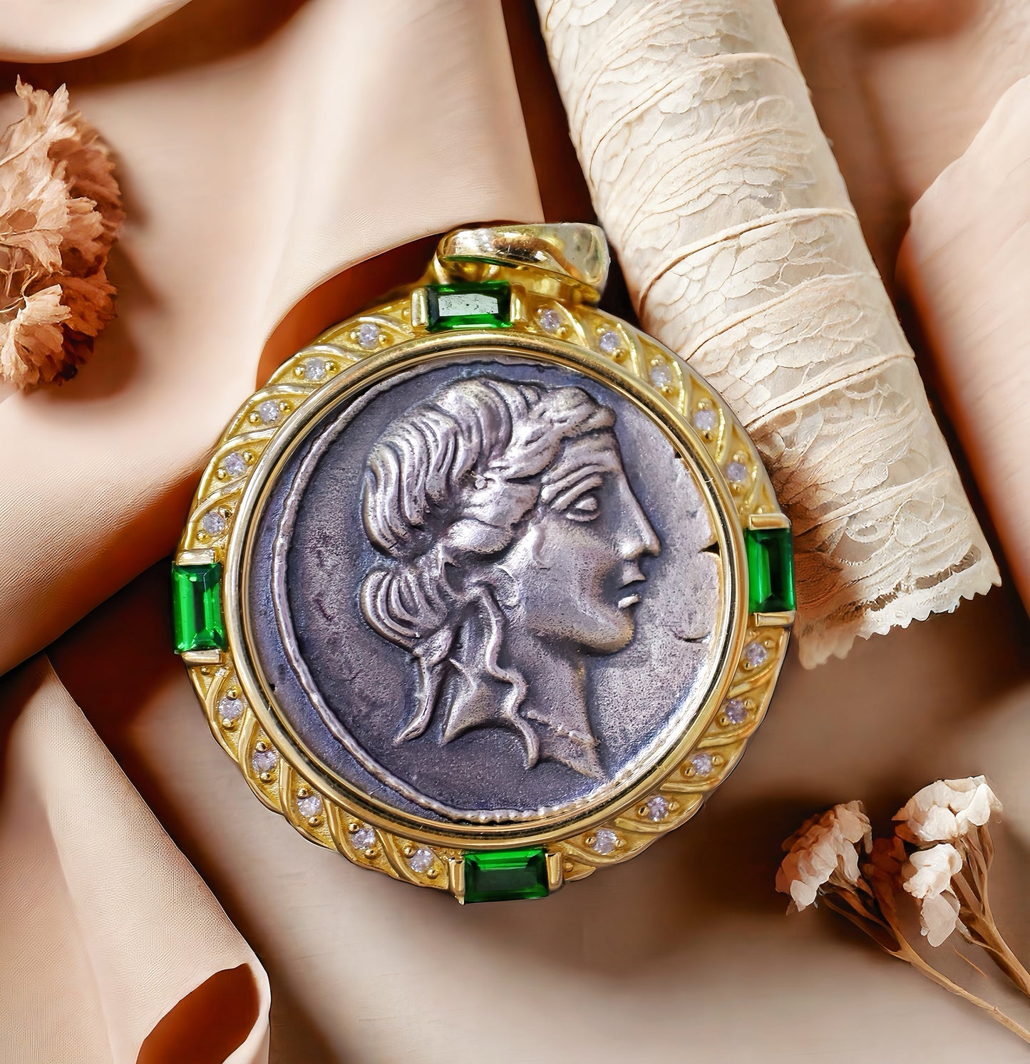 Venus Ancient Greek Coin Medalion 18K Gold Pendant (Item No. COIN011)