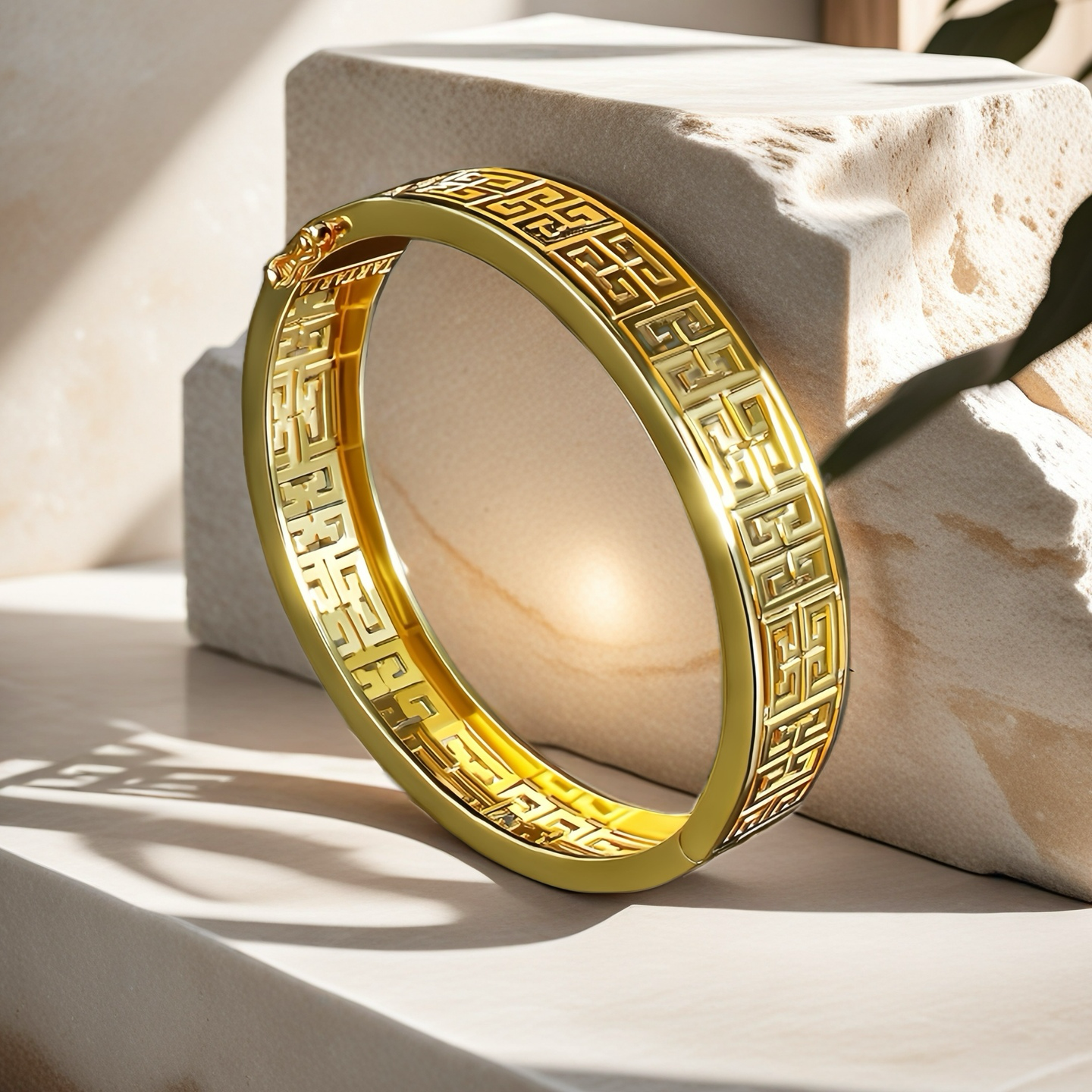 Greek Key Hollow Sterling Silver/9k/14k/18k Gold Bangle(Item No. GB0019)