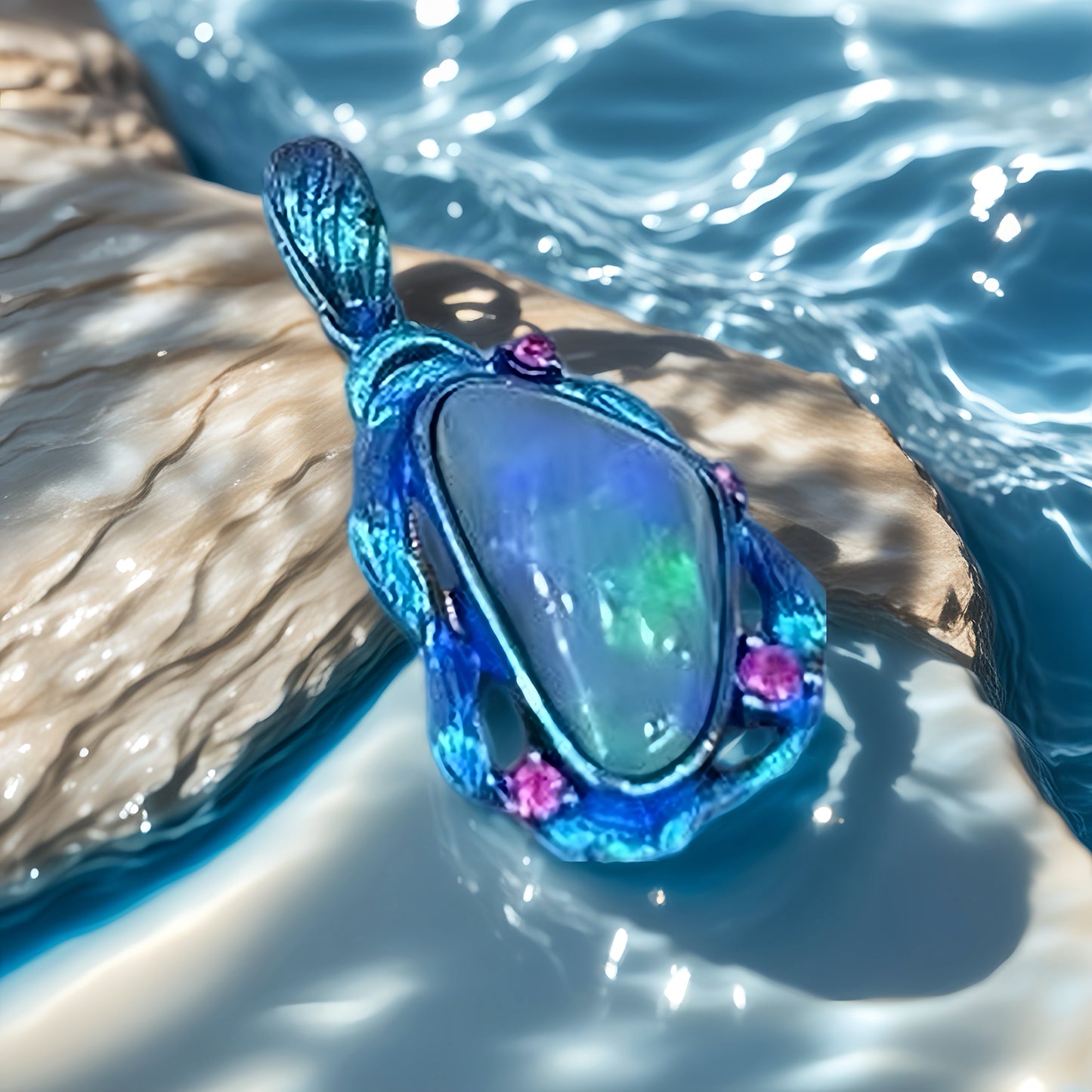 Anodized Titanium Ocean Blue Opal Pendant (Item No. TA001)