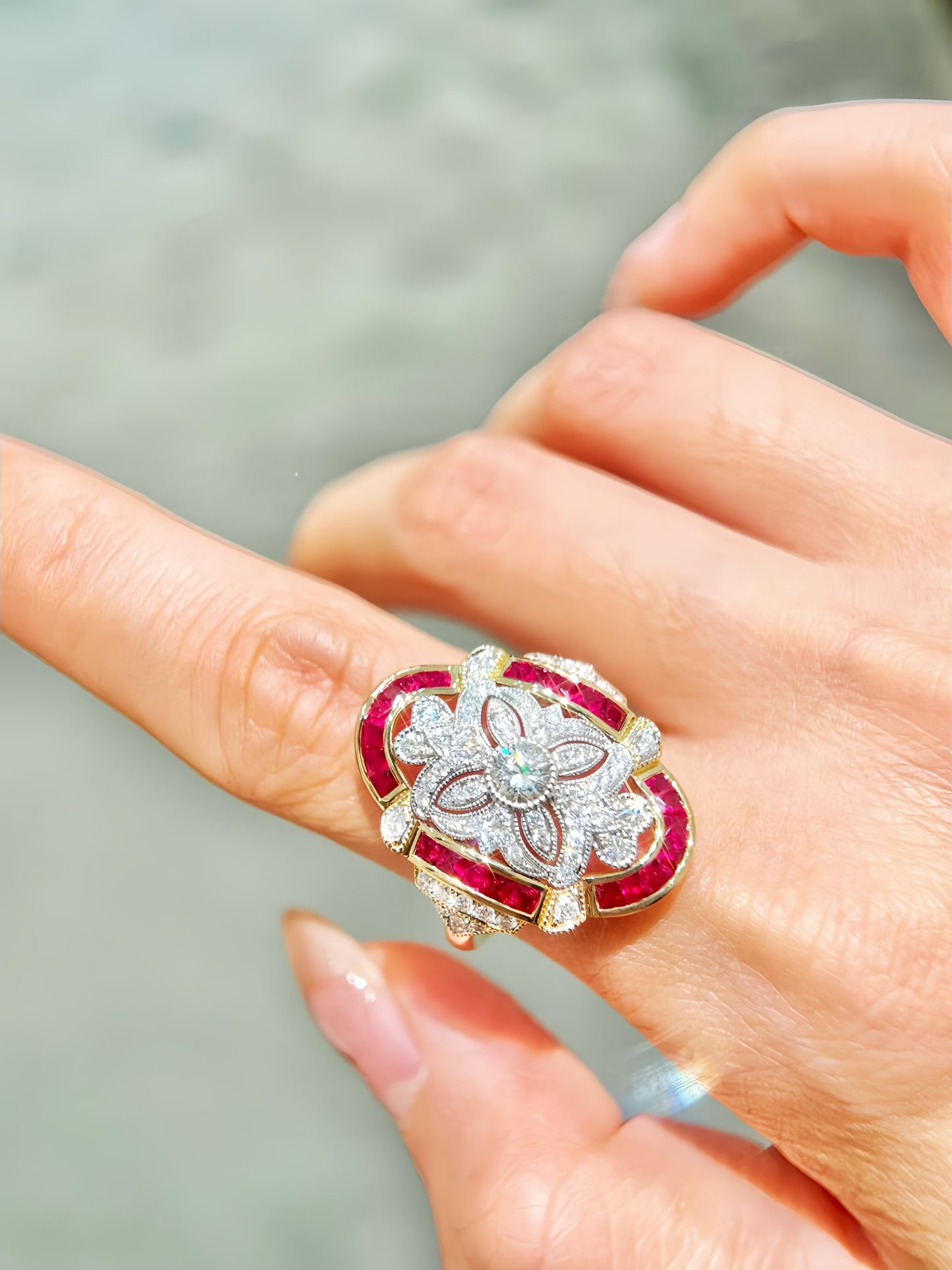 Vintage 18k Gold Diamond Ruby Ring (Item No. VT456)
