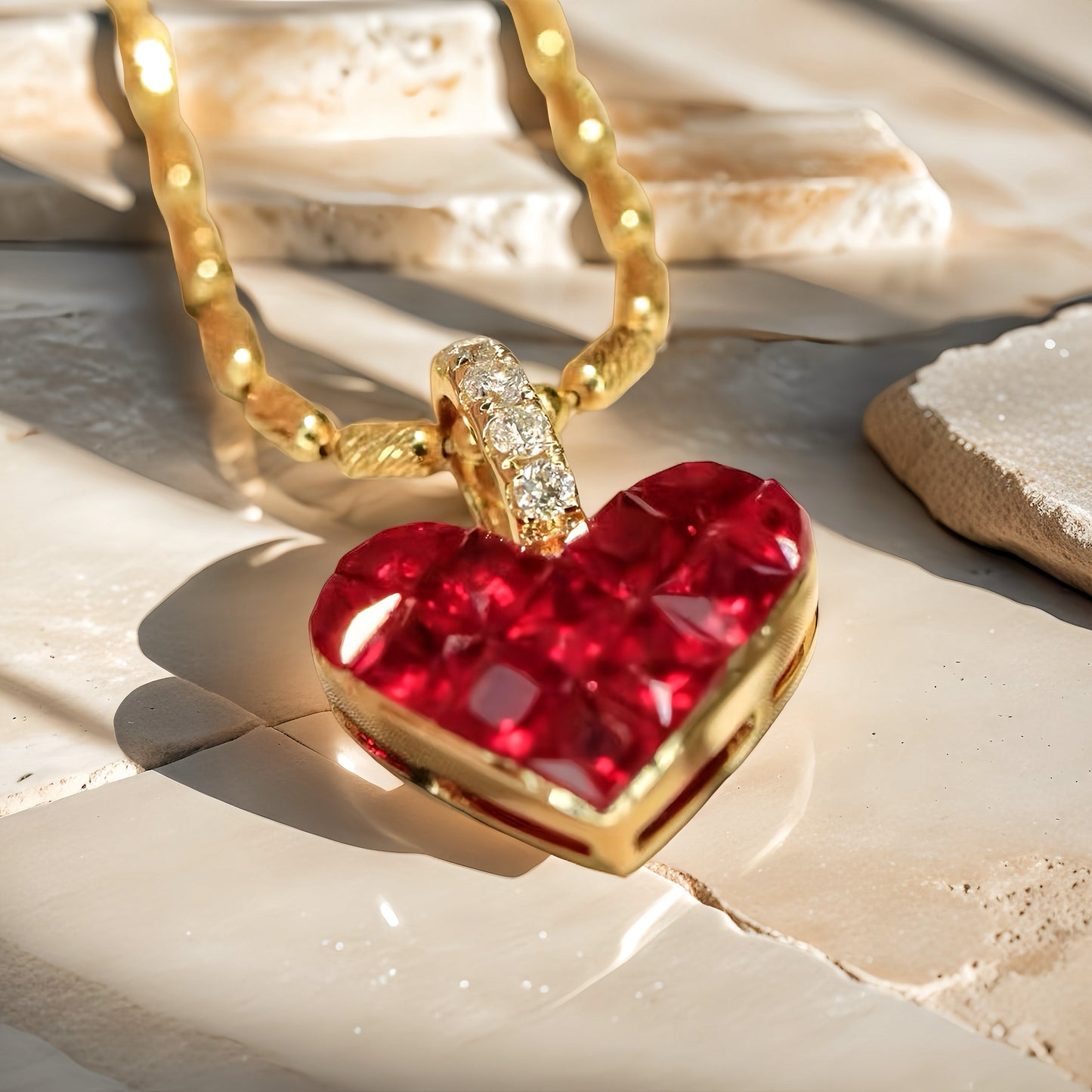 Heart 18k Gold Diamond Ruby Pendant (Item No. VT201)