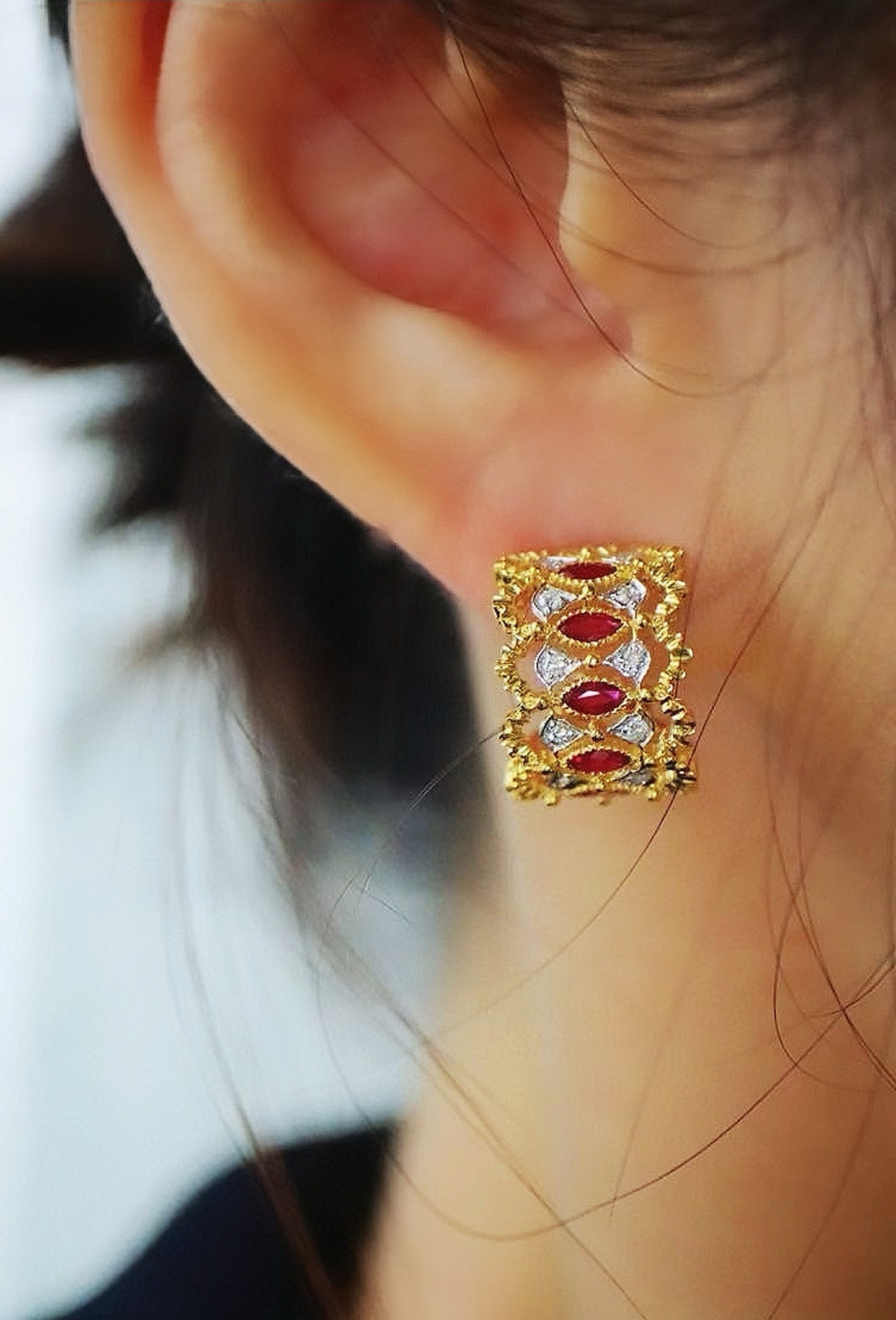 Vintage 18k Gold Diamond Ruby Earring (Item No. VT051)