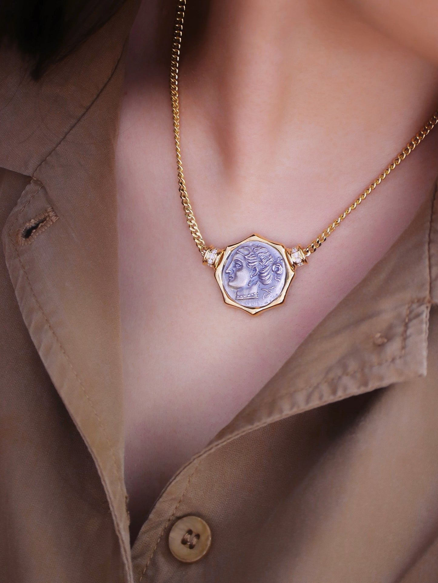 Aphrodite Ancient Greek Coin Medallion 18K Gold Pendant (Item No. COIN027)