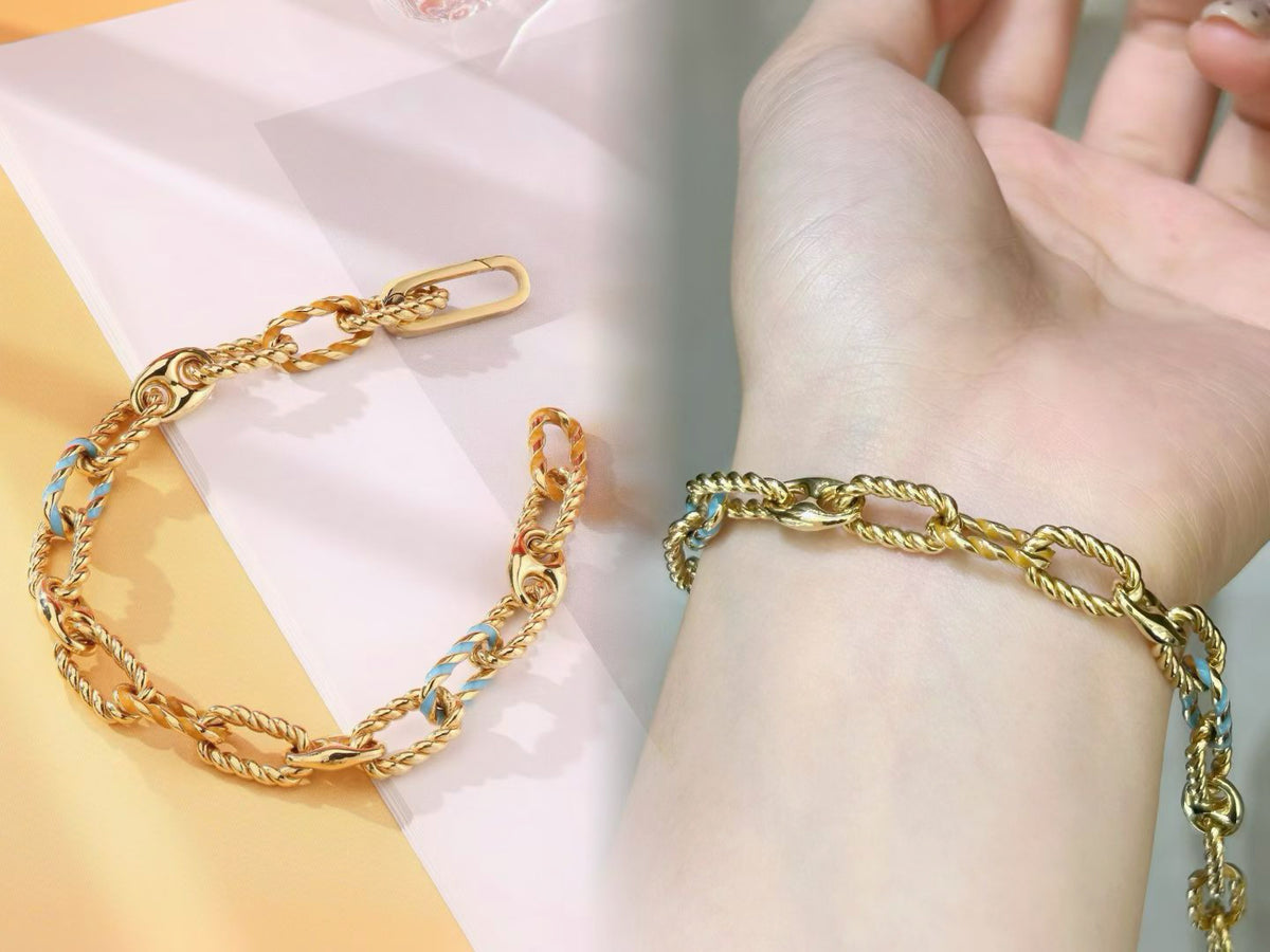 Twisted Curb Link Blue Enamel 18K Gold Bracelet (Item No. HFB032)
