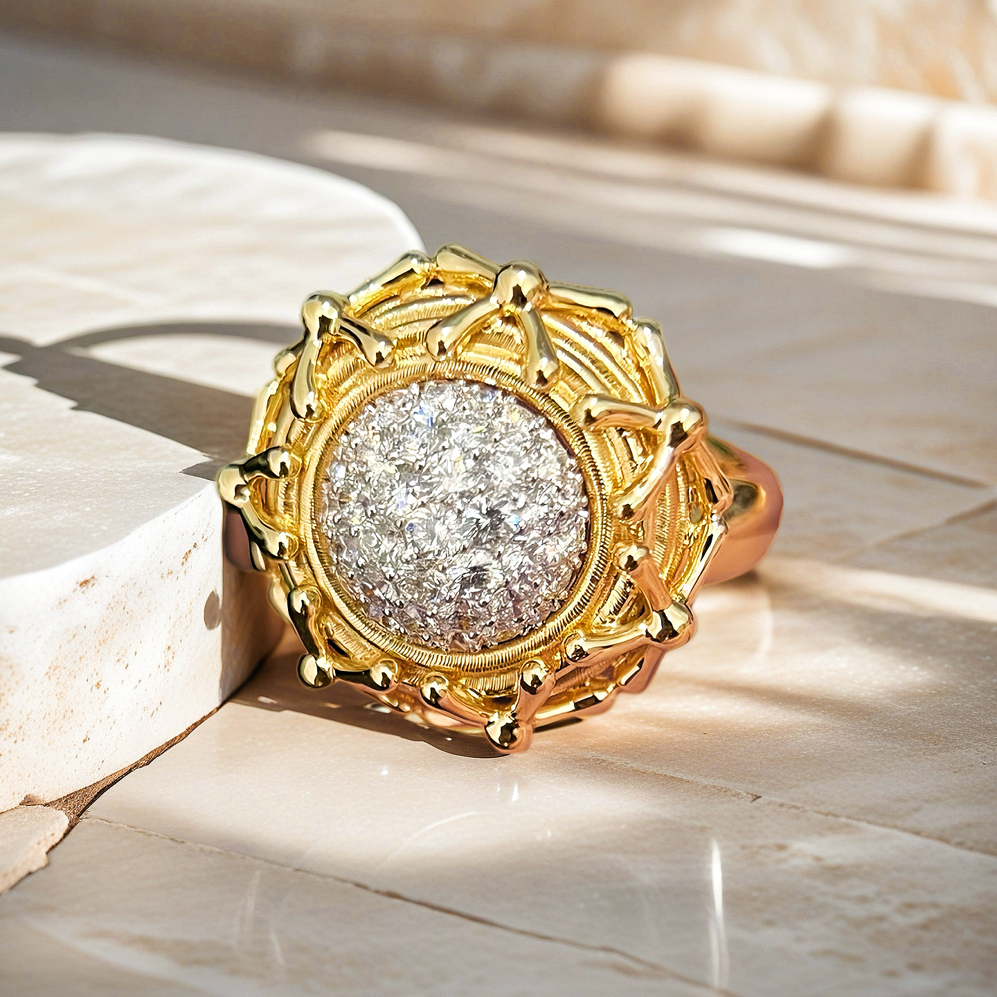 Sun Flower Vintage 18k Gold Diamond Ring (Item No. VT004)