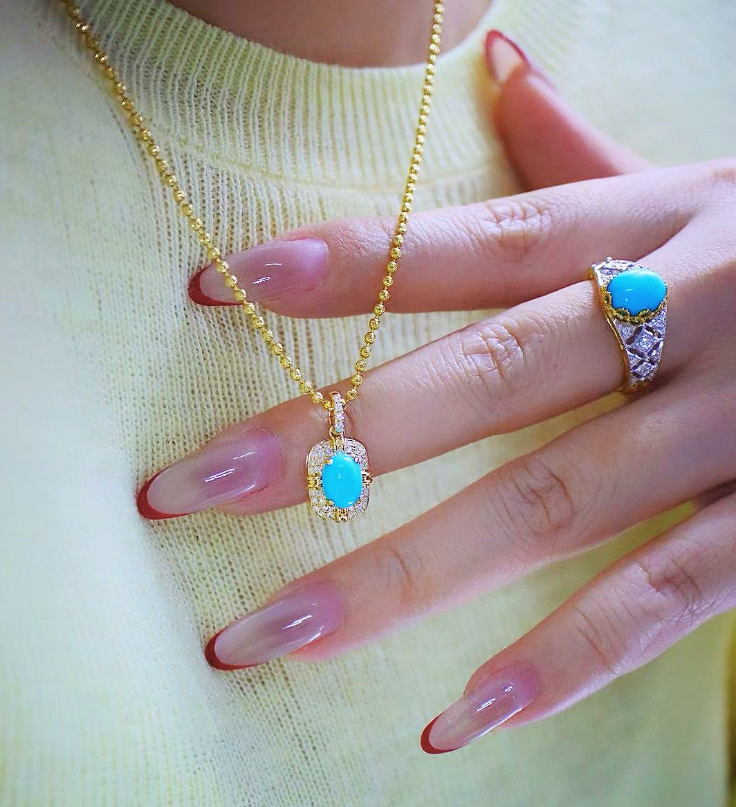 Vintage 18k Gold Diamond Turquoise Pendant (Item No. VT091)