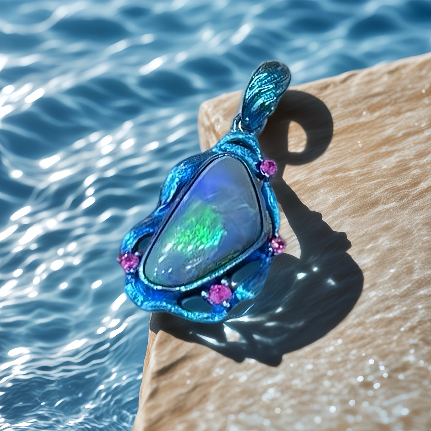 Anodized Titanium Ocean Blue Opal Pendant (Item No. TA001)