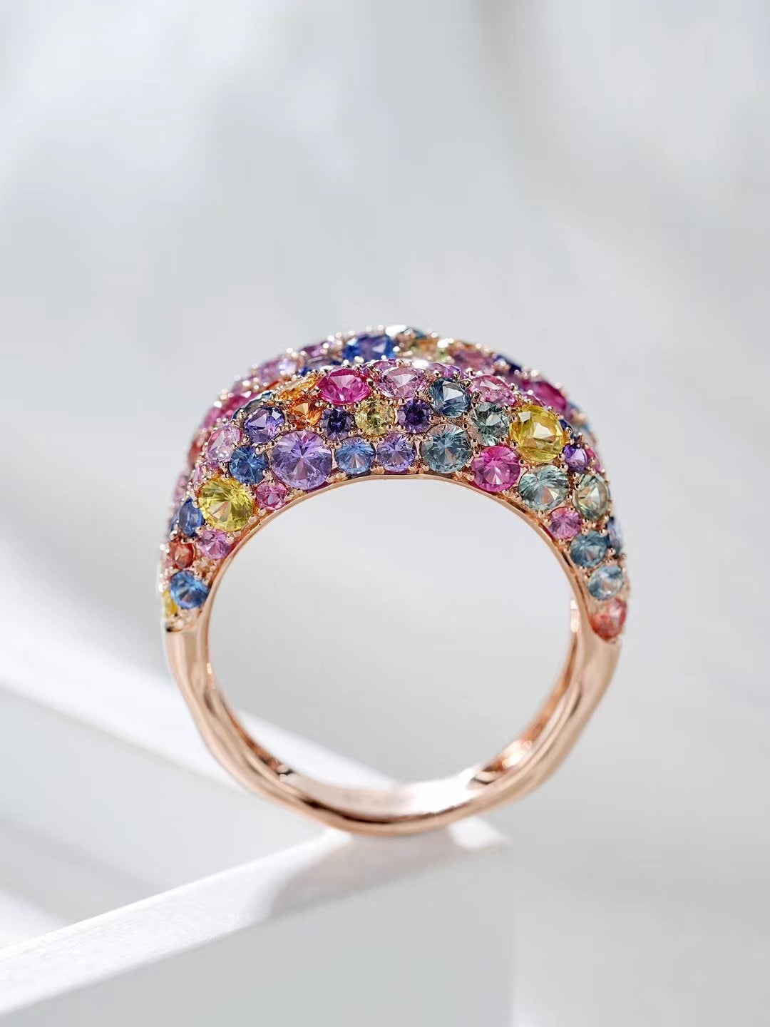 Monet's Garden Rainbow Sapphire 18k Gold Ring (Item No. SA053)