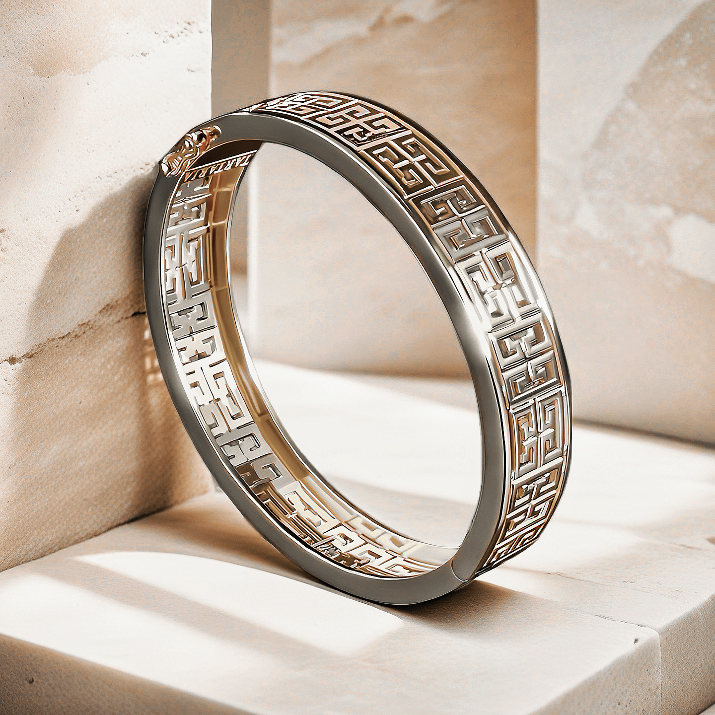 Greek Key Hollow Sterling Silver/9k/14k/18k Gold Bangle(Item No. GB0019)