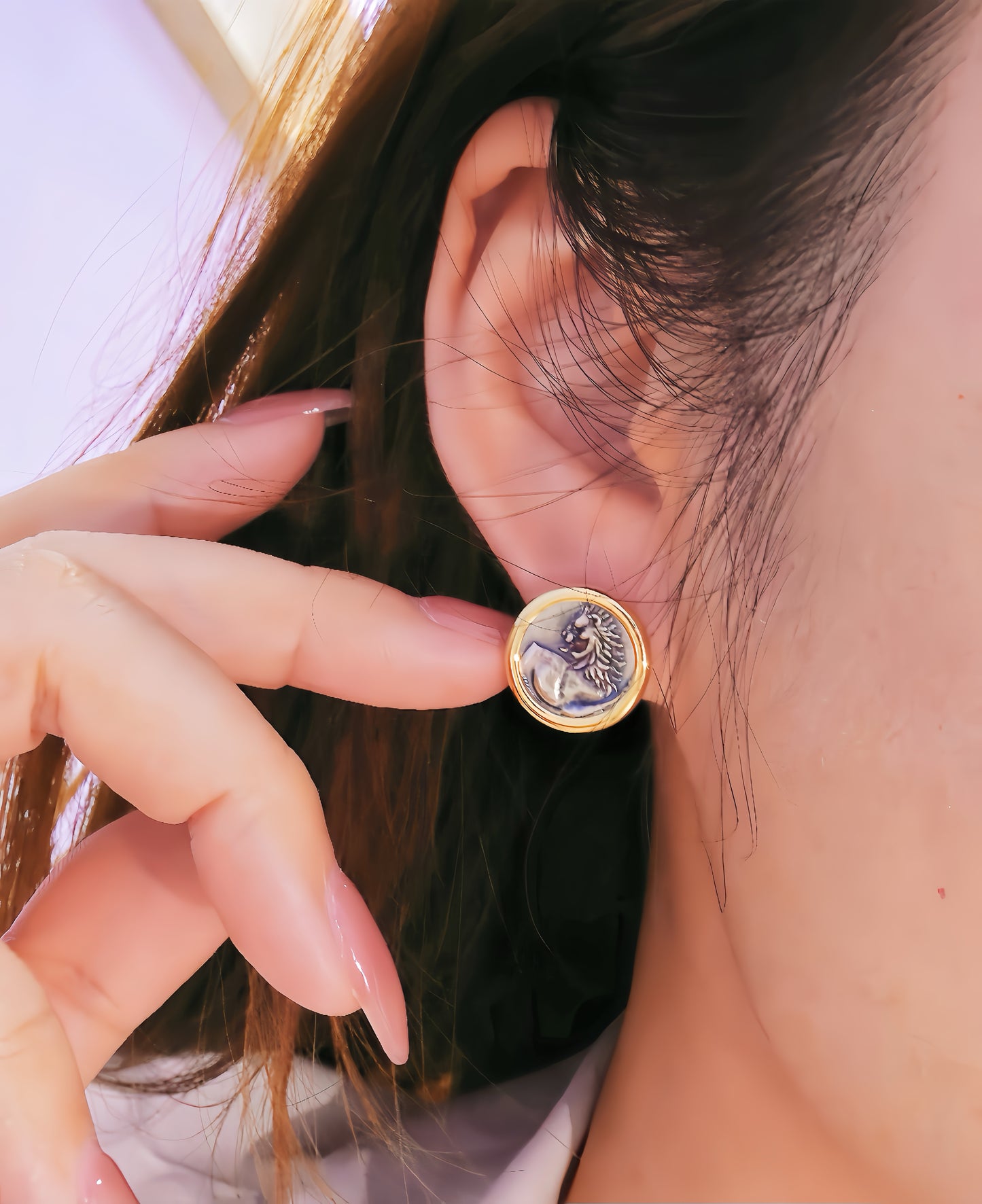 Lion Ancient Greek Coin Medallion 18K Gold Earring (Item No. COIN045)