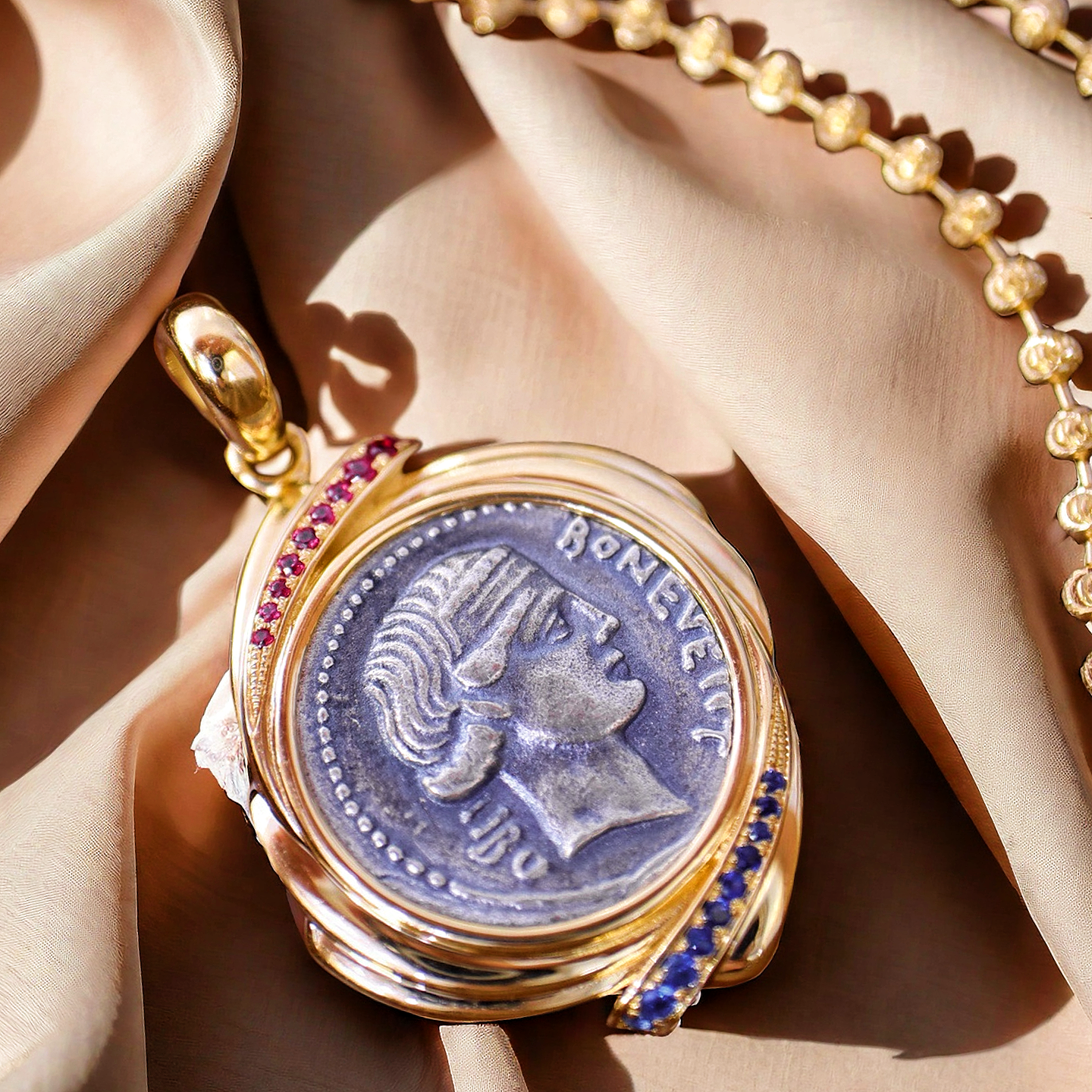 Fortuna Goddess Ancient Greek Coin Medallion 18K Gold Pendant (Item No. COIN028)