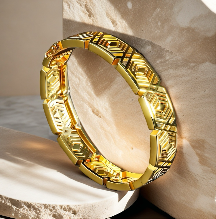 Greek Key Hollow Sterling Silver/9k/14k/18k Gold Bangle(Item No. GB0014)