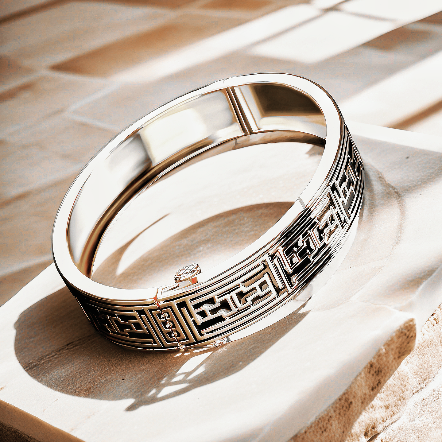 Greek Key Enamel 925 Sterling Silver/9k/14k/18k Gold Bangle(Item No. GB0013)