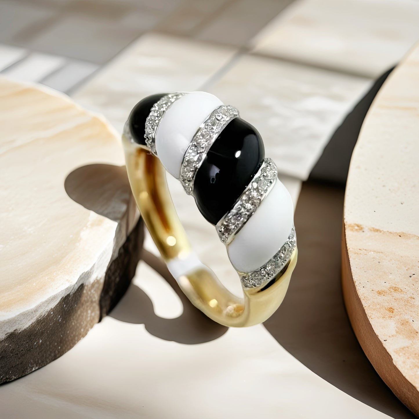 18k Gold Diamond Black Enamel Ring (Item No. VT221)