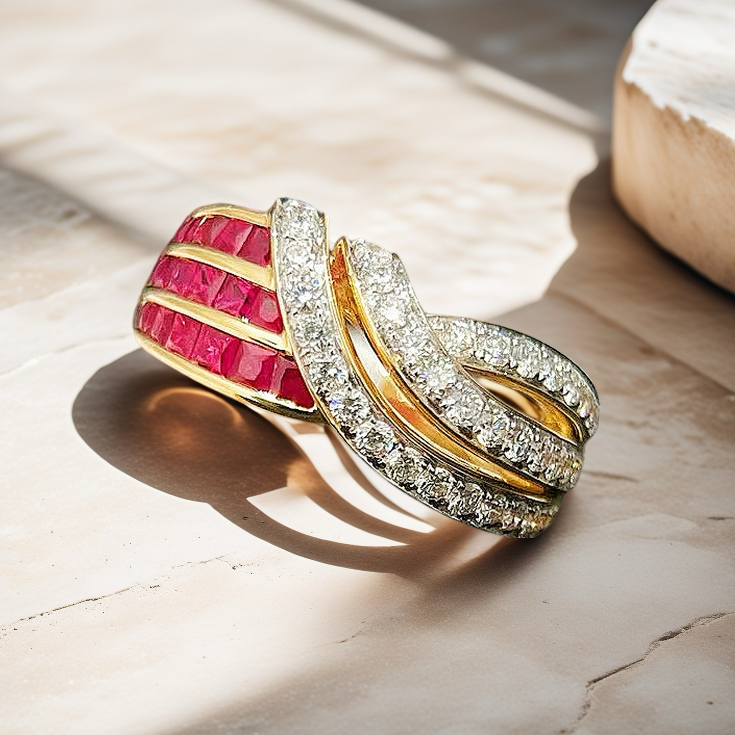 Vintage 18k Gold Diamond Ruby Ring (Item No. VT022)