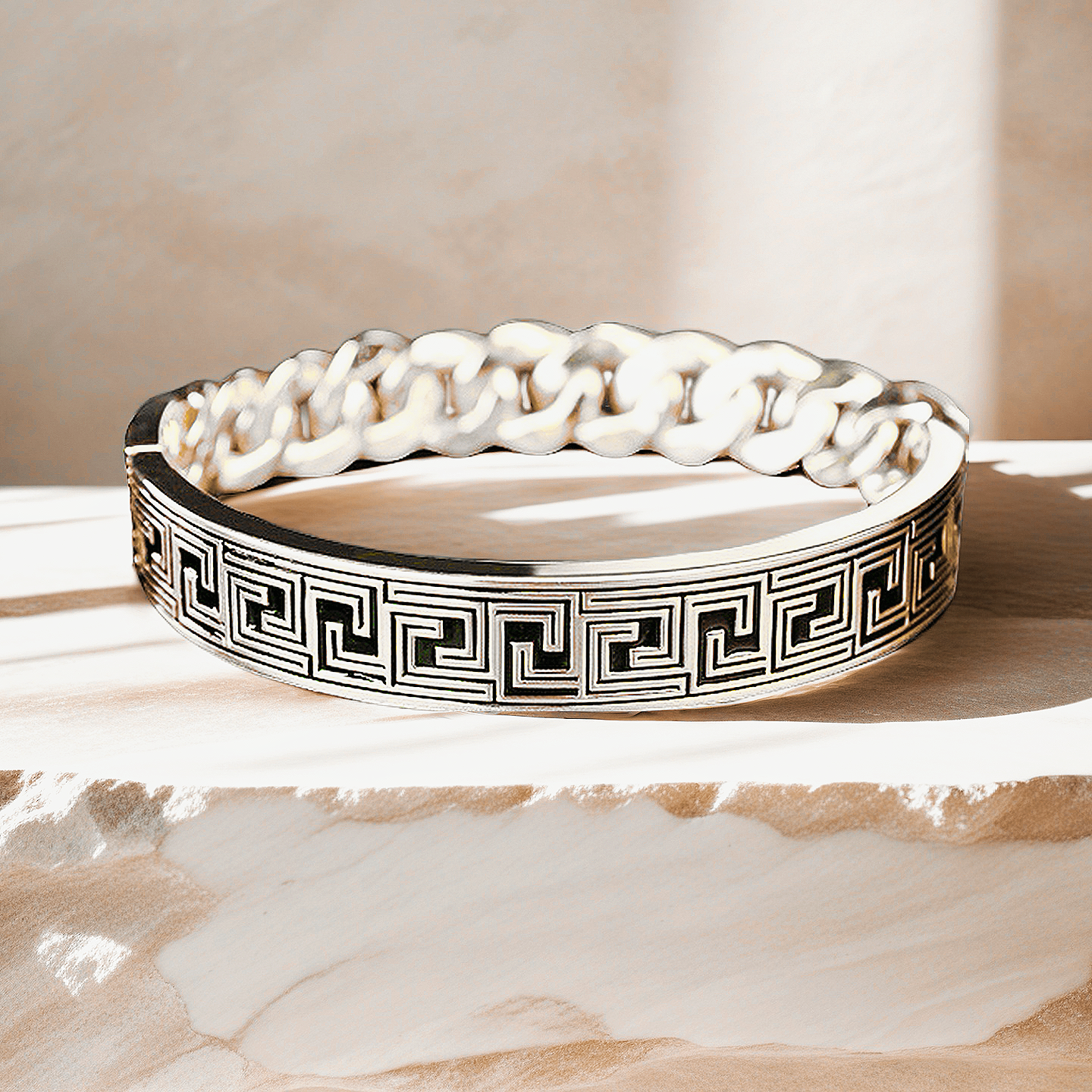 Greek Key Enamel Sterling Silver/9k/14k/18k Bracelet Chain (Item No. GB0004)