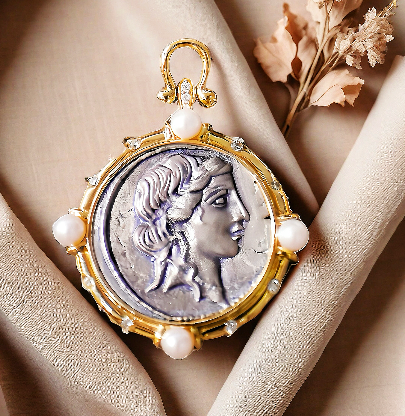 Venus Ancient Greek Coin Medallion 18K Gold Pendant (Item No. COIN014)