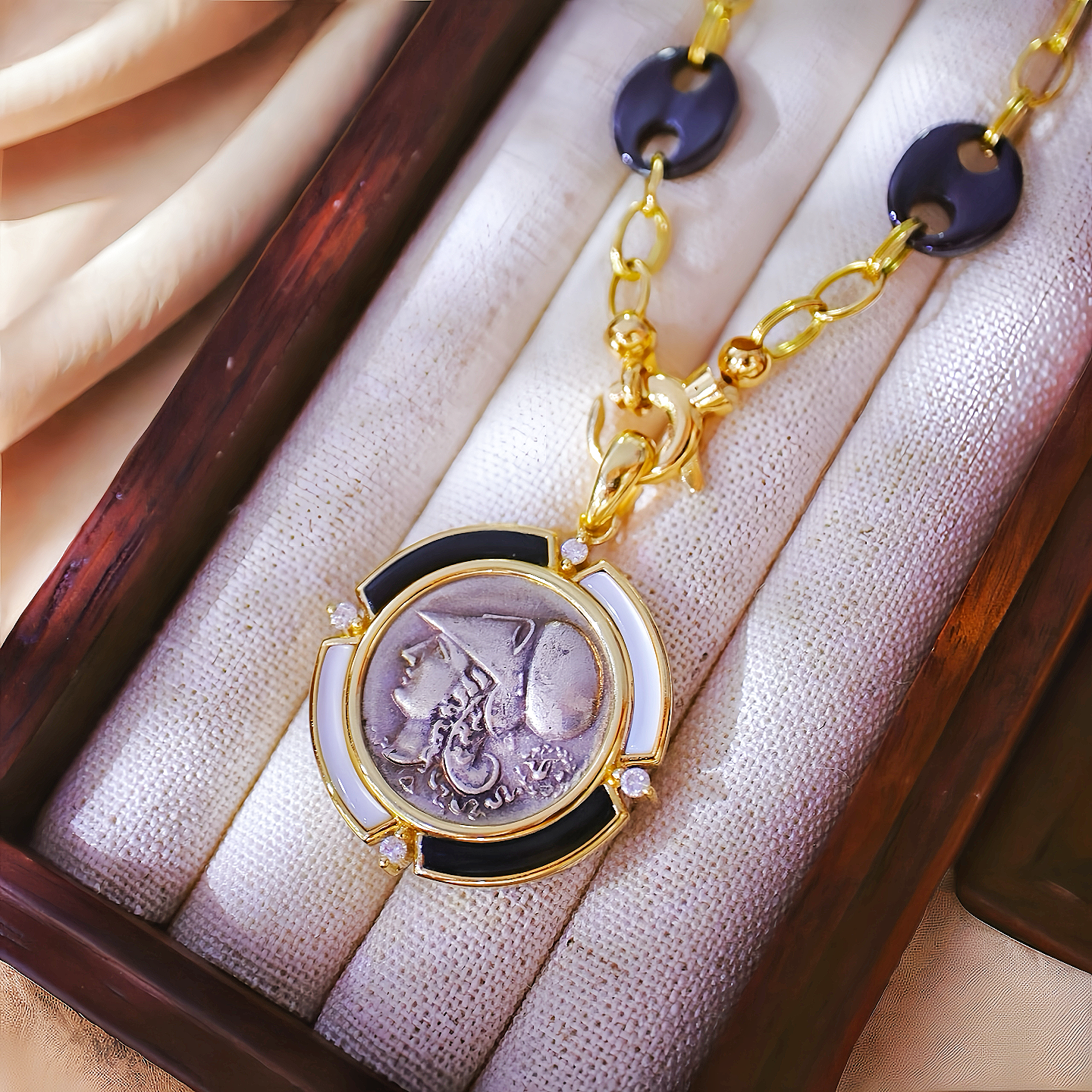 Athena Pegasus Ancient Greek Coin Medallion 18k Gold Pendant (Item No. COIN078)