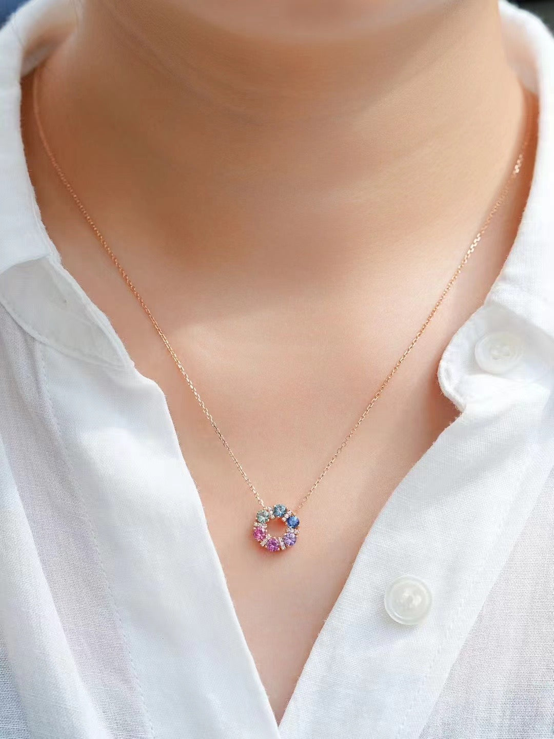 Rainbow Sapphire 18K Gold Pendant (Item No. SA014)