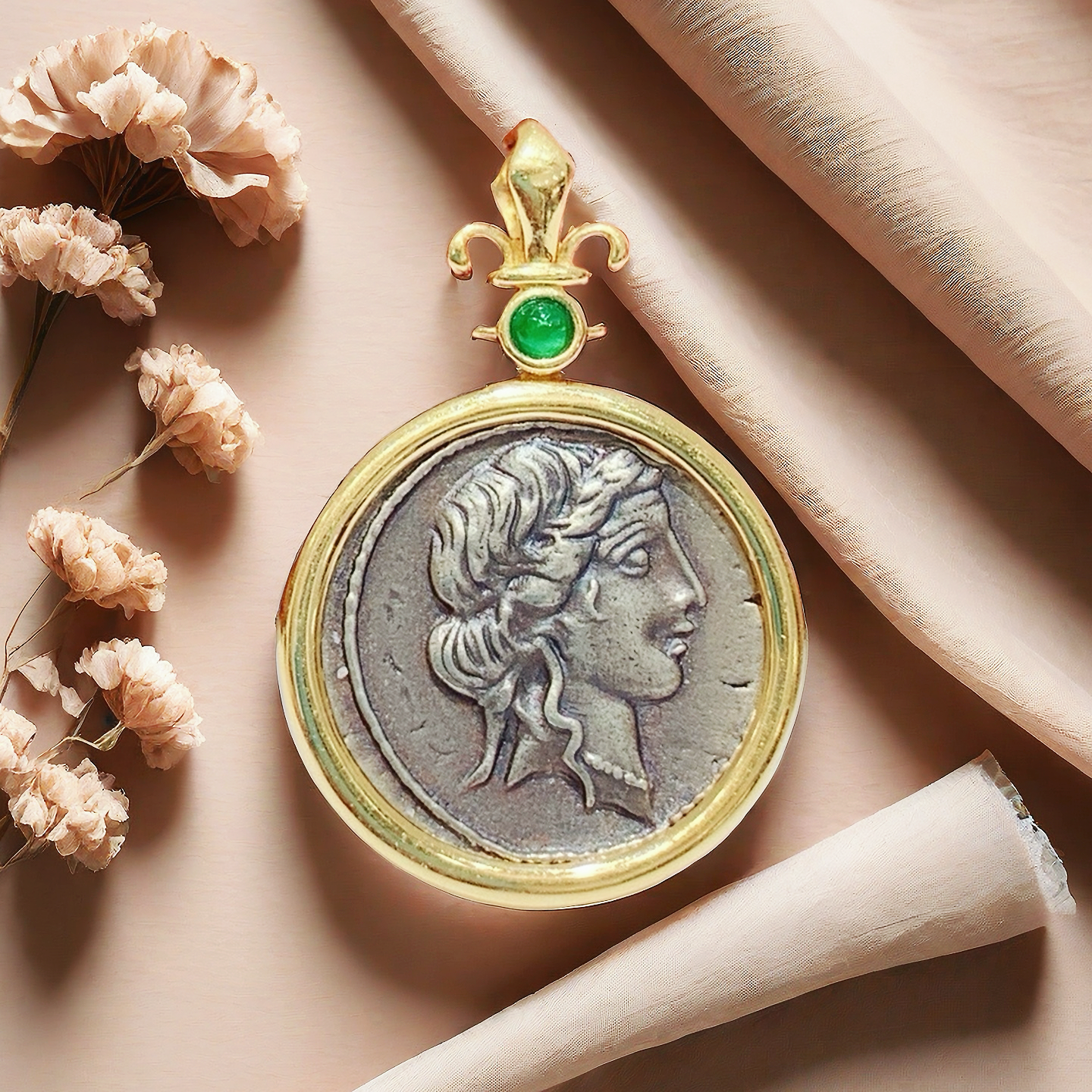 Venus Ancient Greek Coin Medallion 18K Gold Pendant (Item No. COIN061)