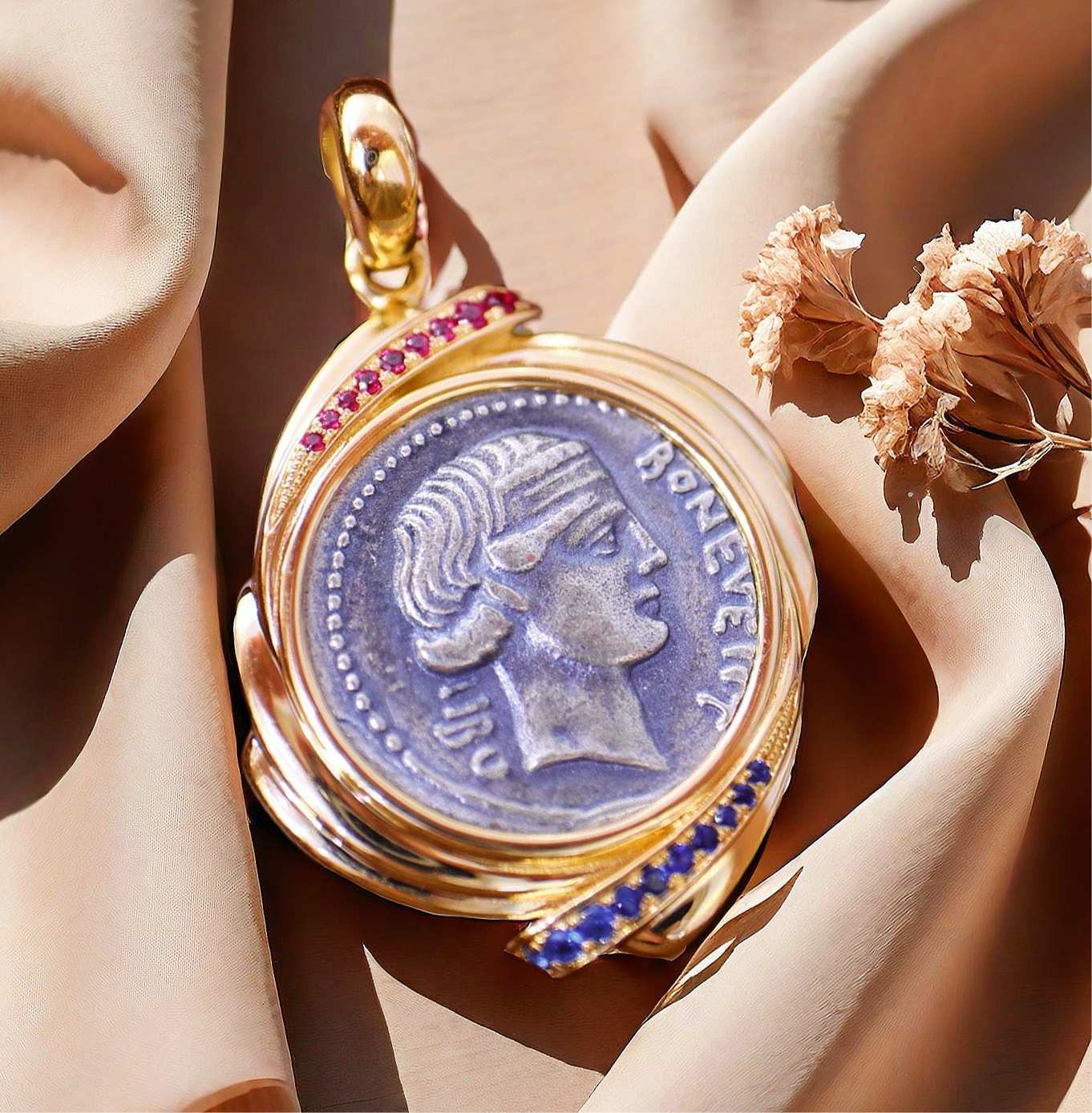 Fortuna Goddess Ancient Greek Coin Medallion 18K Gold Pendant (Item No. COIN028)