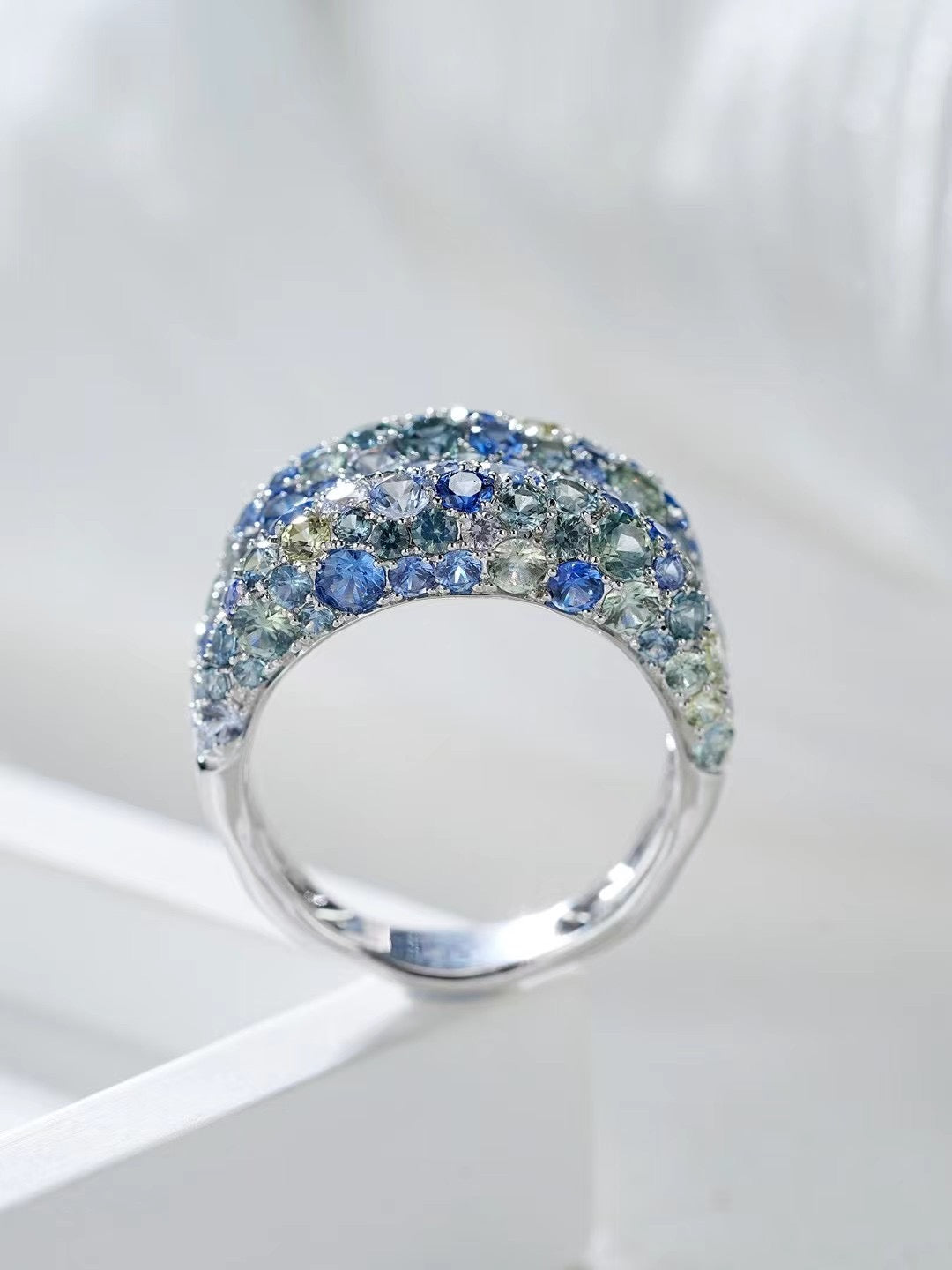 Monet's Garden Rainbow Sapphire 18k Gold Ring (Item No. SA053)