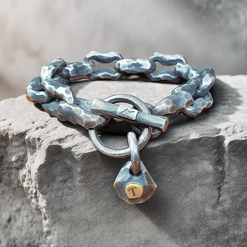 Heavy Metal Hammered Silver Bracelet Oxidized (Item No.B0608)