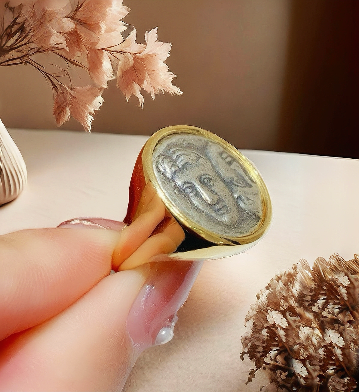 Germini Ancient Coin Medallion 18K Gold Pendant Ring Bracelet (Item No. COIN069)