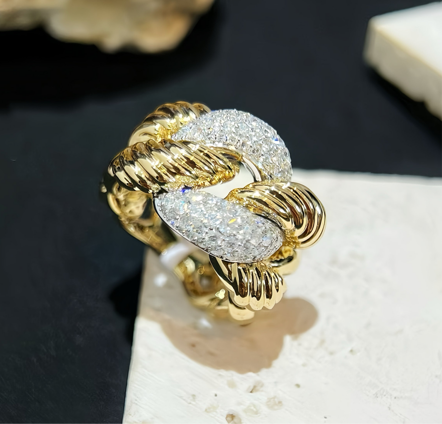 Large Vintage Cuban 18k Gold Diamond Ring (Item No. VT007)