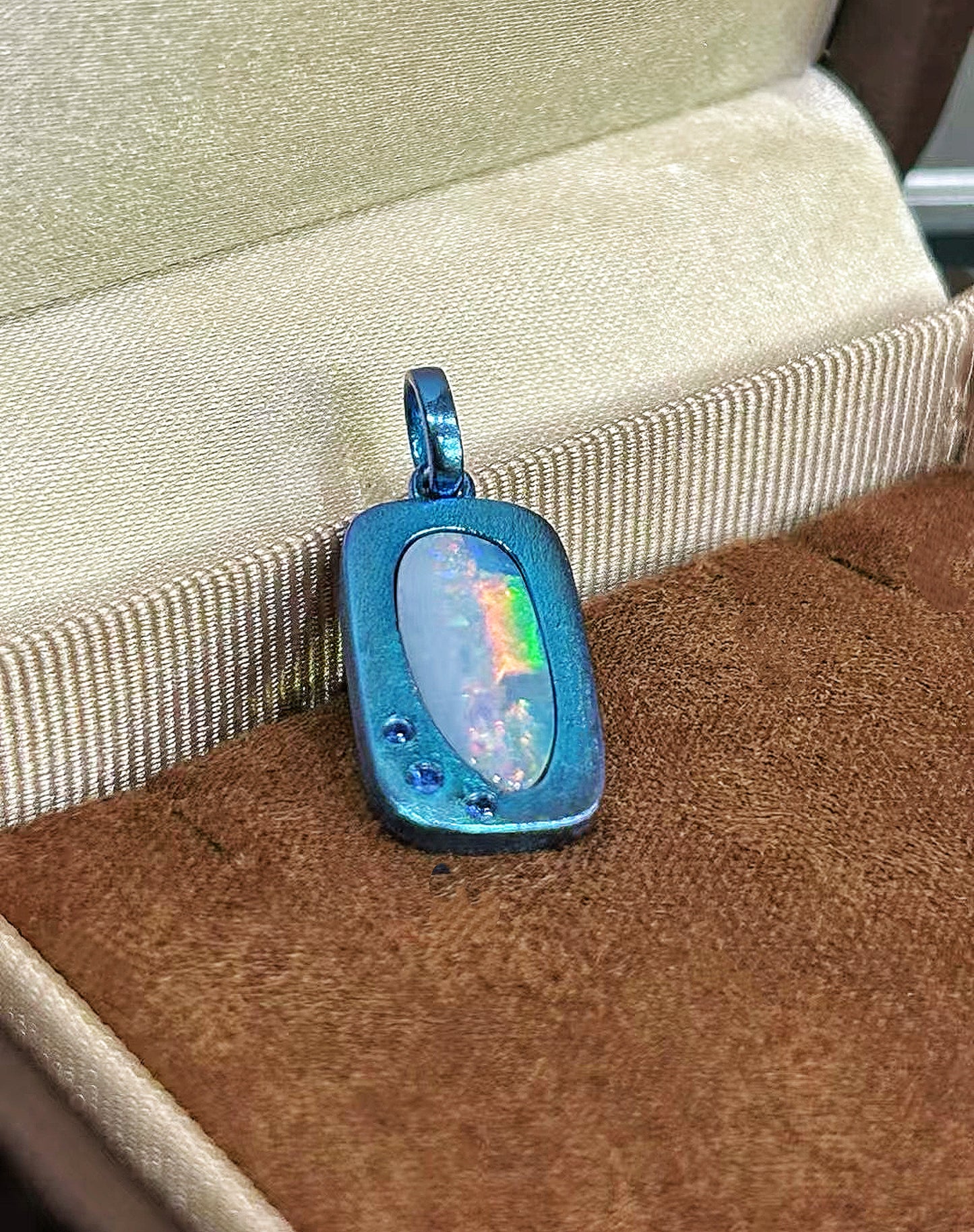 Anodized Titanium Ocean Blue Opal Pendant (Item No. TA005)