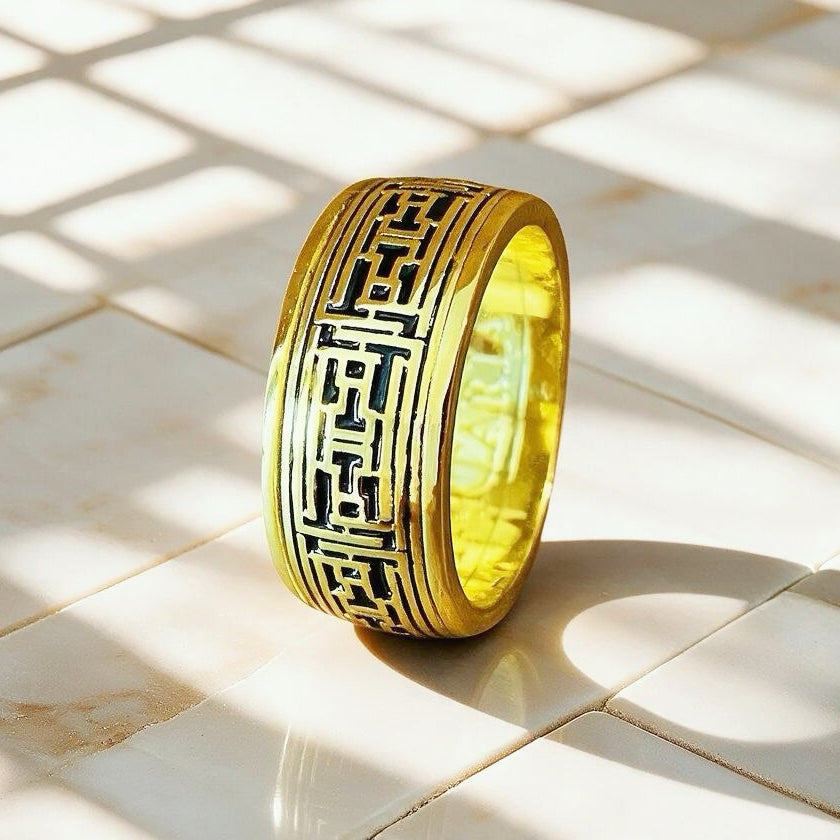 Rotatable Enamel Greek Key 9k/14k/18k Gold Ring (Item No. GR0003)