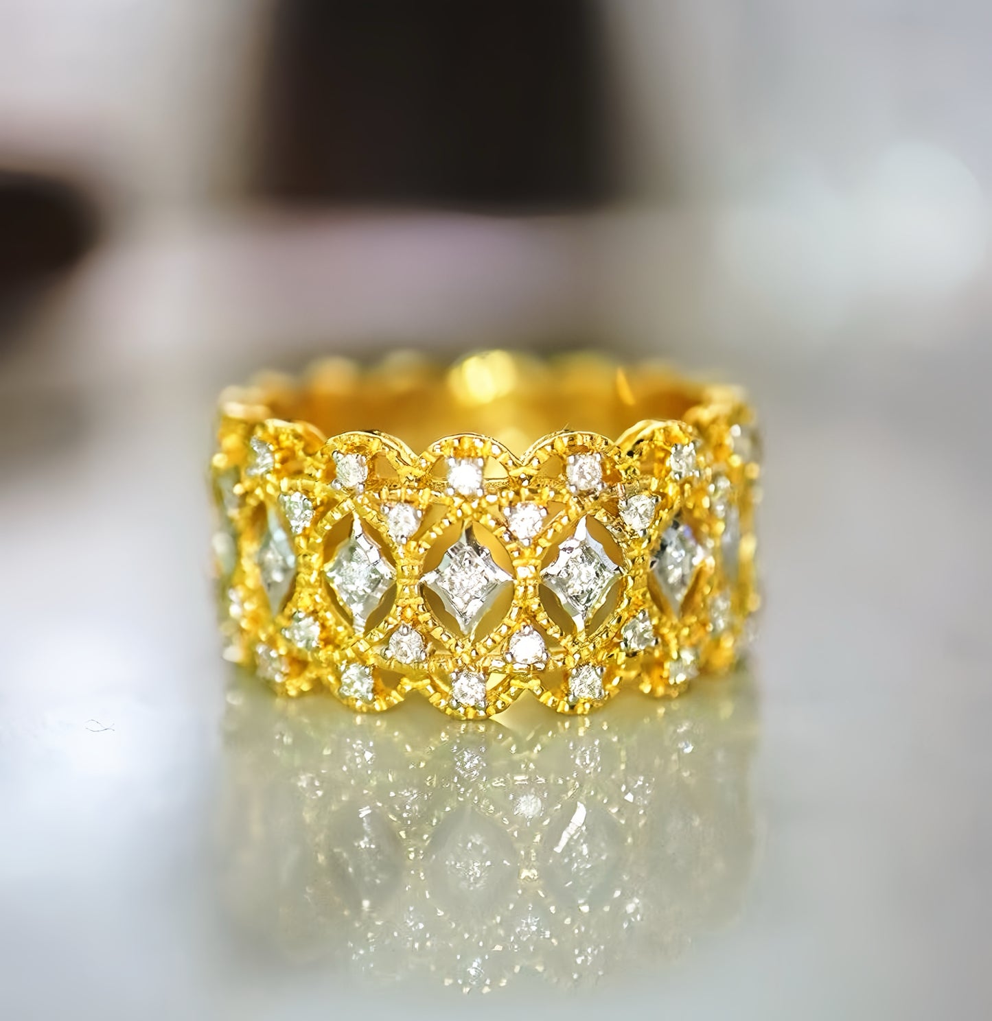 GuipureLace Vintage 18k Gold Diamond Ring (Item No. VT026)