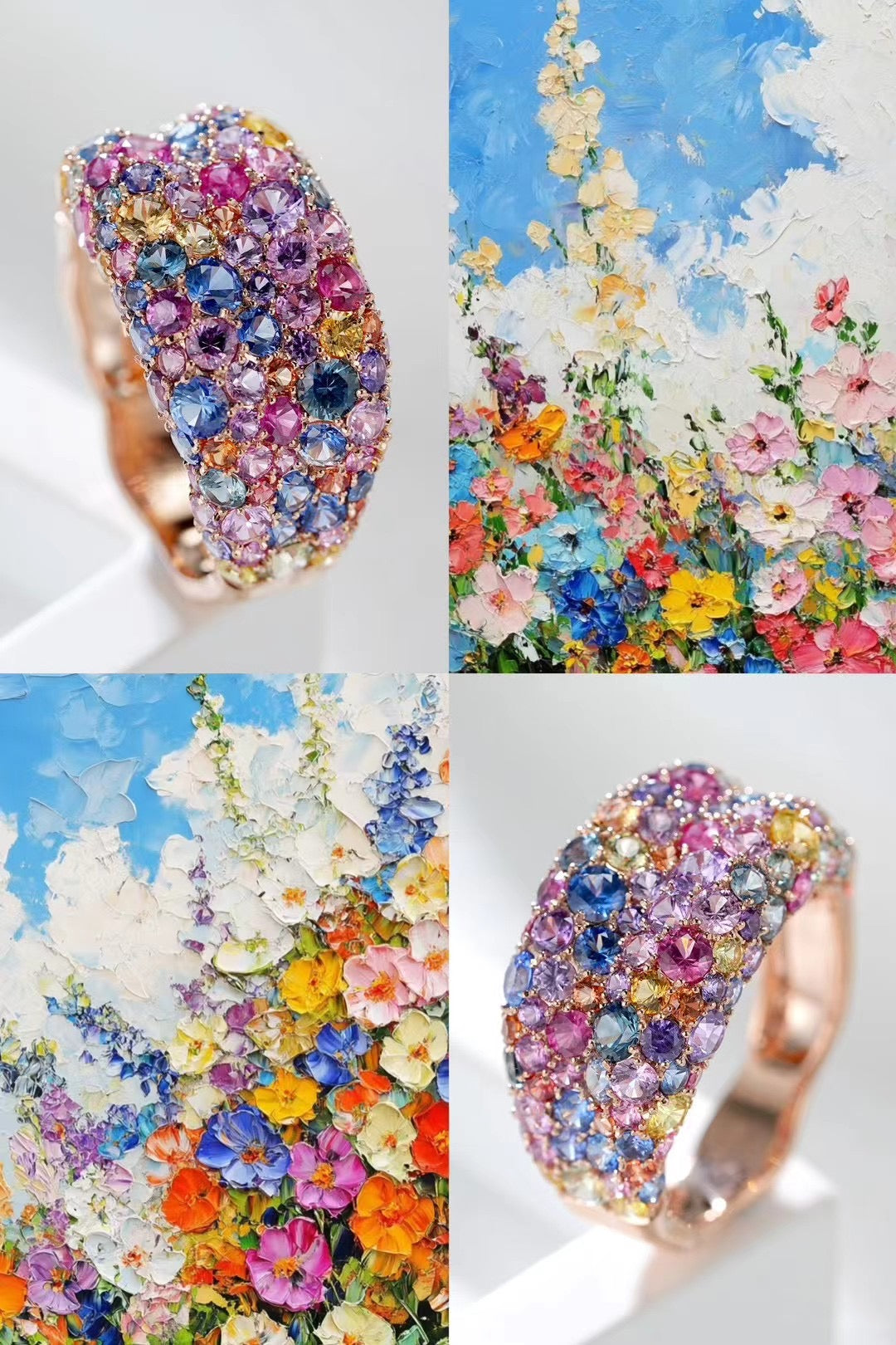 Monet's Garden Rainbow Sapphire 18k Gold Ring (Item No. SA053)