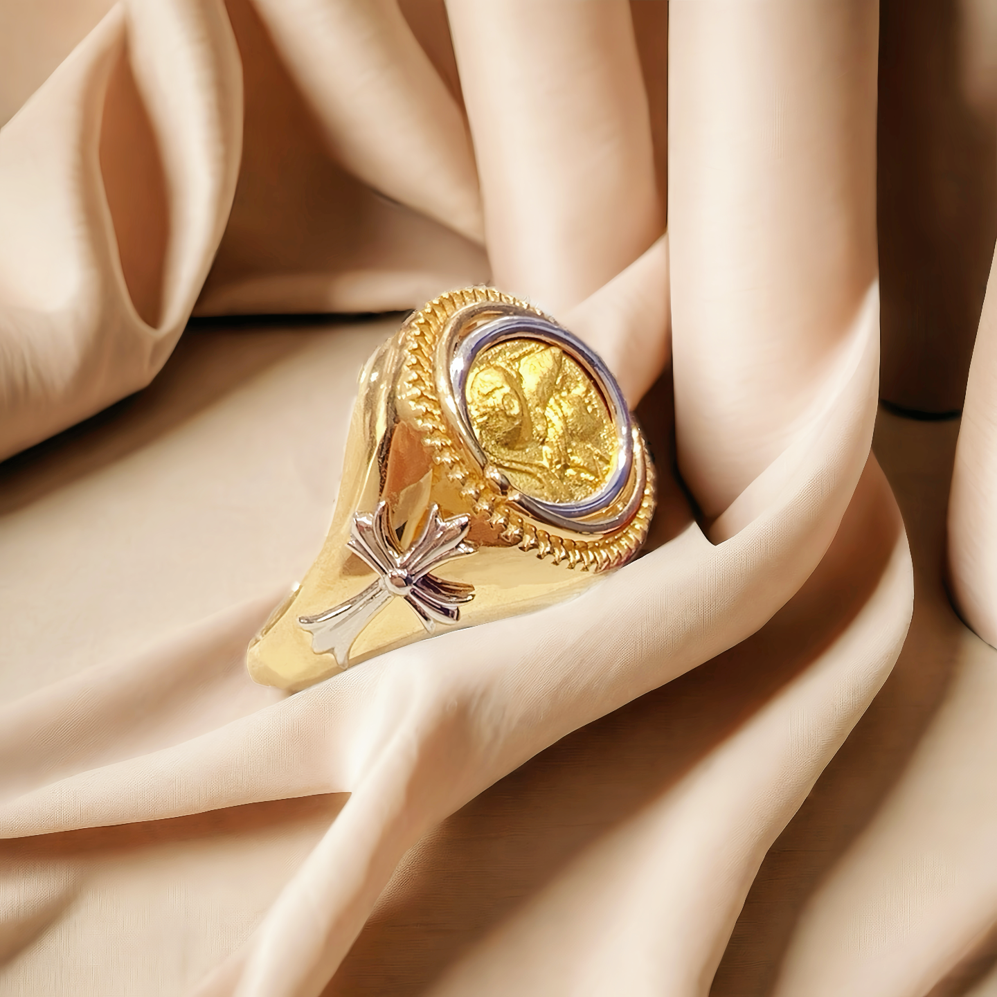 Ancient Coin Medallion Electrum Gold Ring (Item No. COIN071)