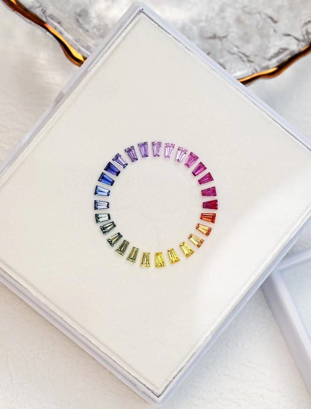 T Square Cut Rainbow Sapphire 18k Gold Ring (Item No. SA025)