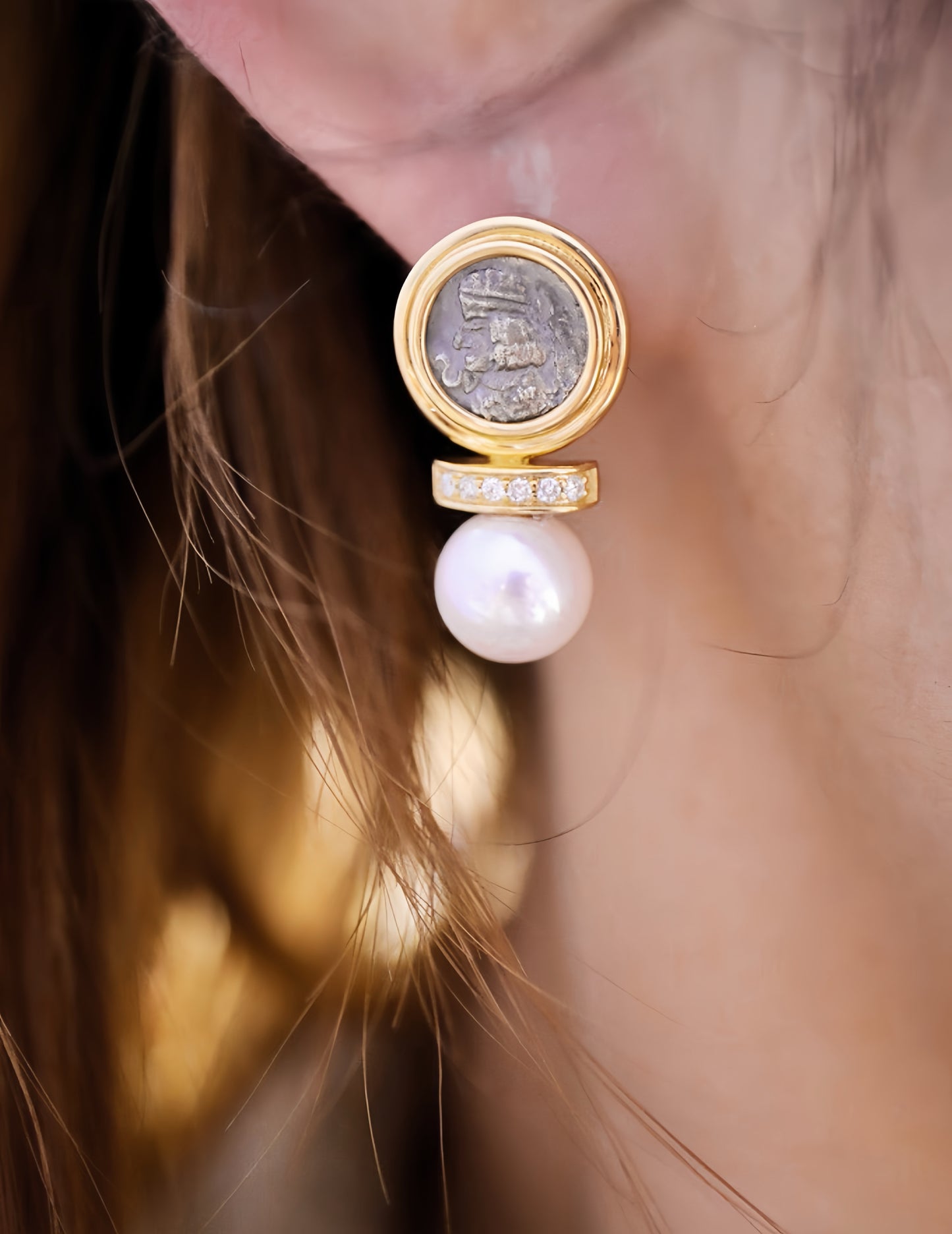 Parthian Emperor Ancient Coin Medallion 18K Gold Earring (Item No. COIN056)