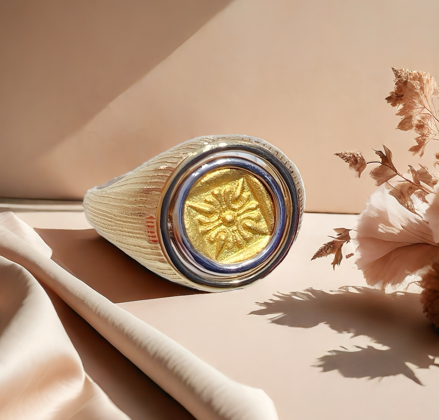 Lion Ancient Coin Medallion Electrum Gold 24k Gold Ring(Item No. COIN068)