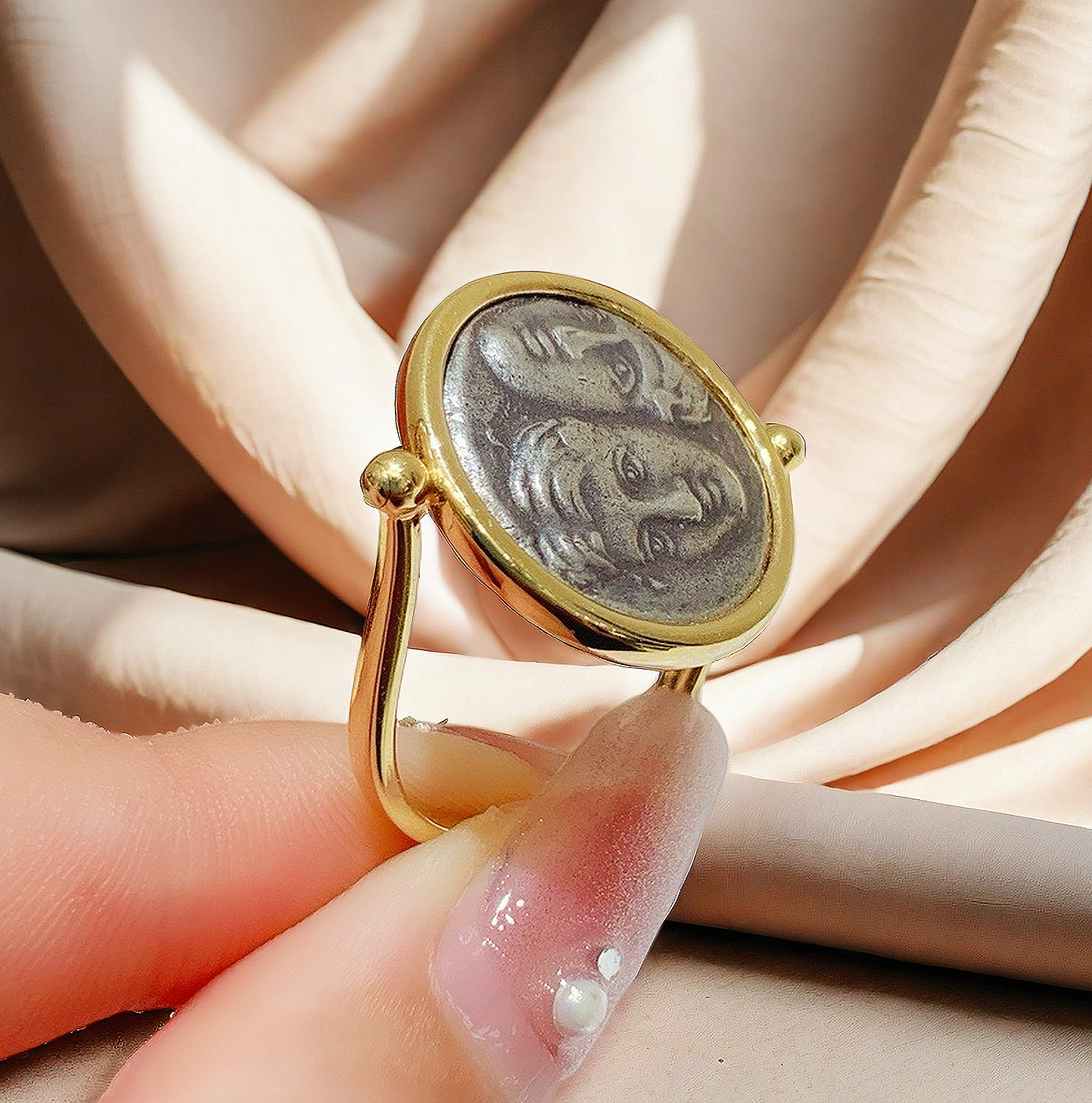 Germini Ancient Coin Medallion 18K Gold Pendant Ring Bracelet (Item No. COIN069)