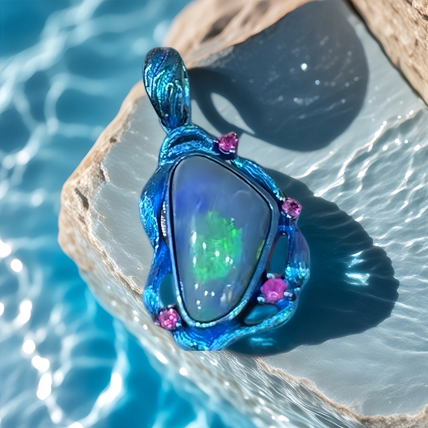 Anodized Titanium Ocean Blue Opal Pendant (Item No. TA001)